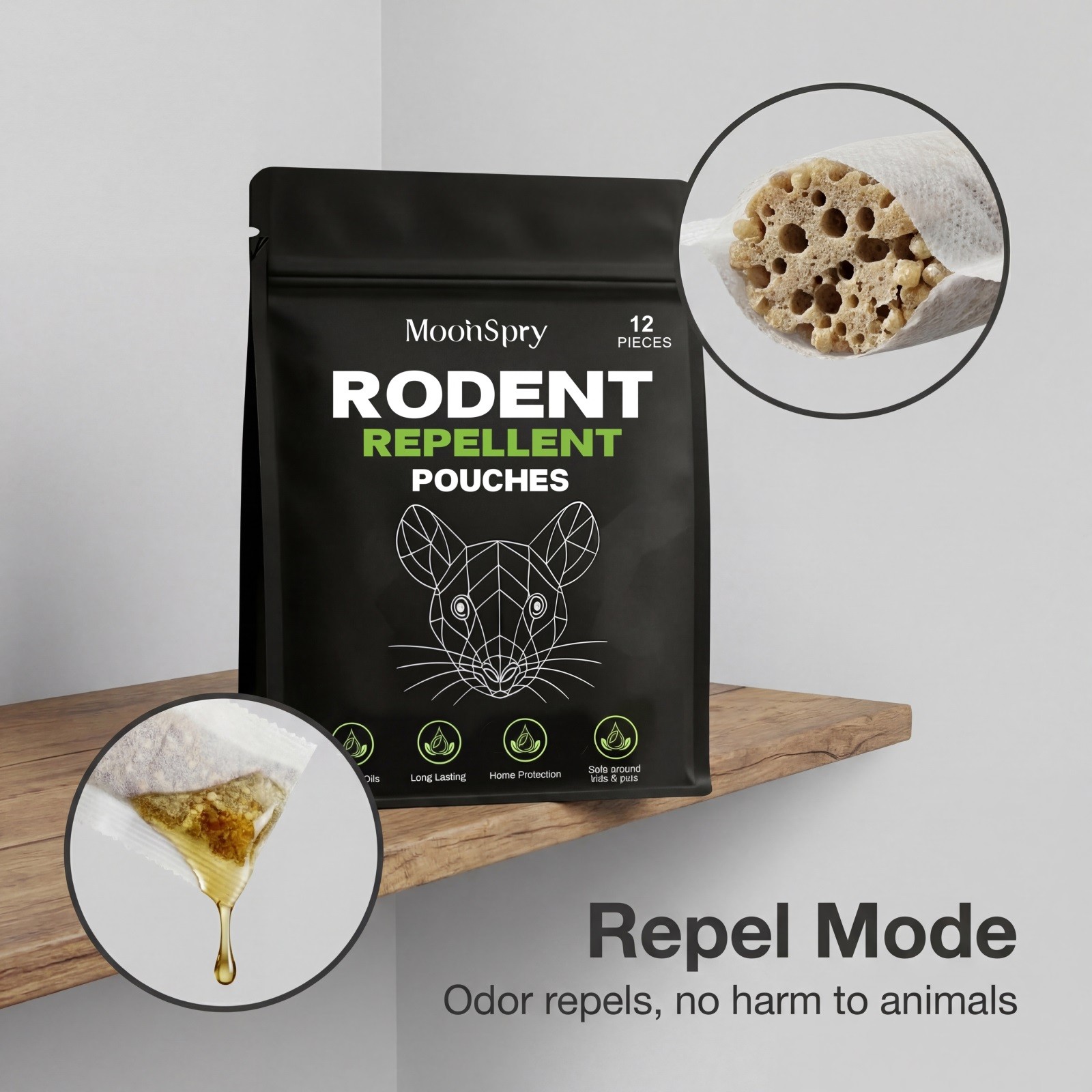 Rodent Repellent Pouches Mice Deterrent, Peppermint Cedarwood for Home RV Garage
