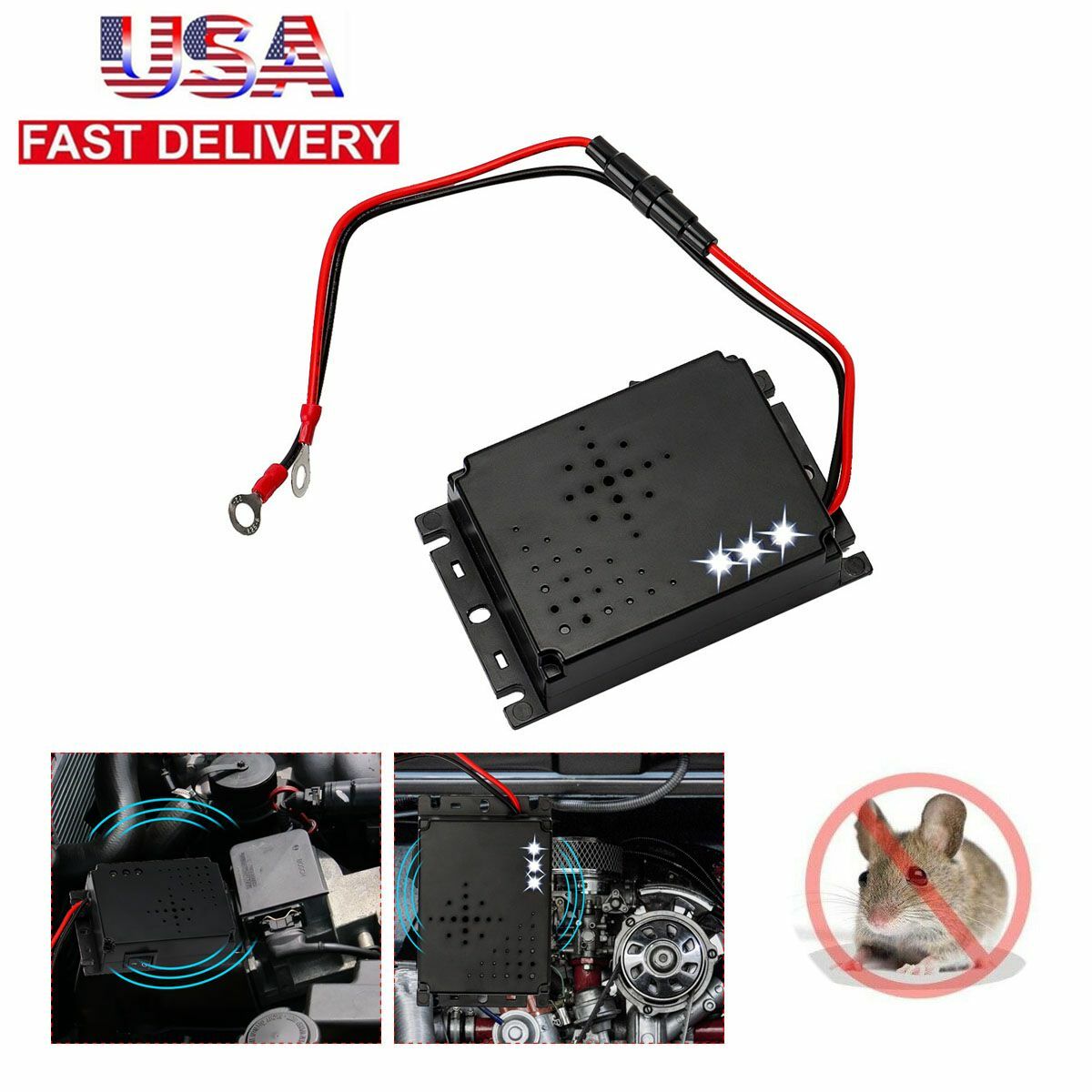 Wire 12V Ultrasonic Mouse Repeller Car Vehicle Rat Rodent Pest Animal Deterrent
