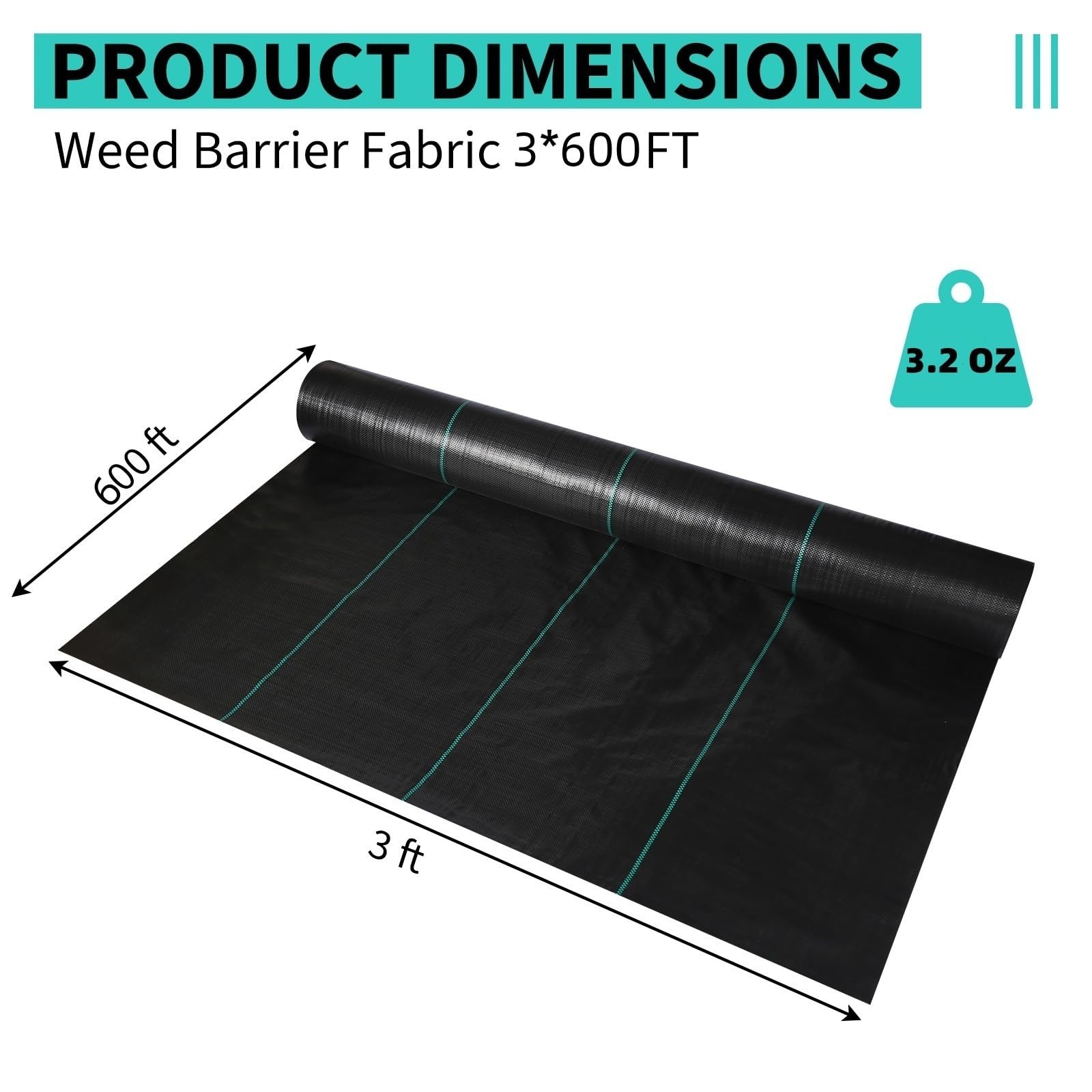 3×600 4×600 6×600 Weed Barrier Fabric Woven Ground Weed Cover 3.2 OZ Landscape