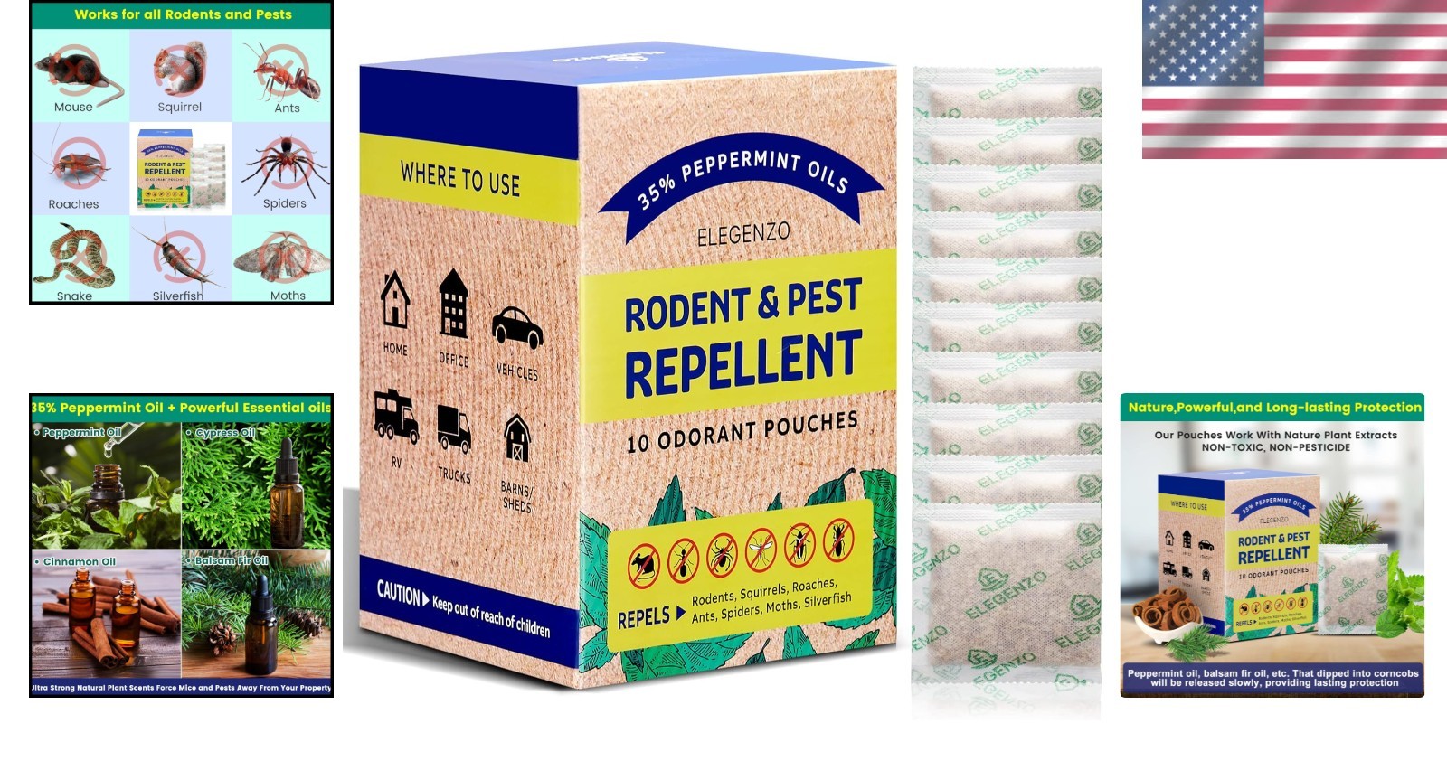 Natural Pest & Rodent Repellent Pouches with Peppermint Oil – 10 Pouch Pack