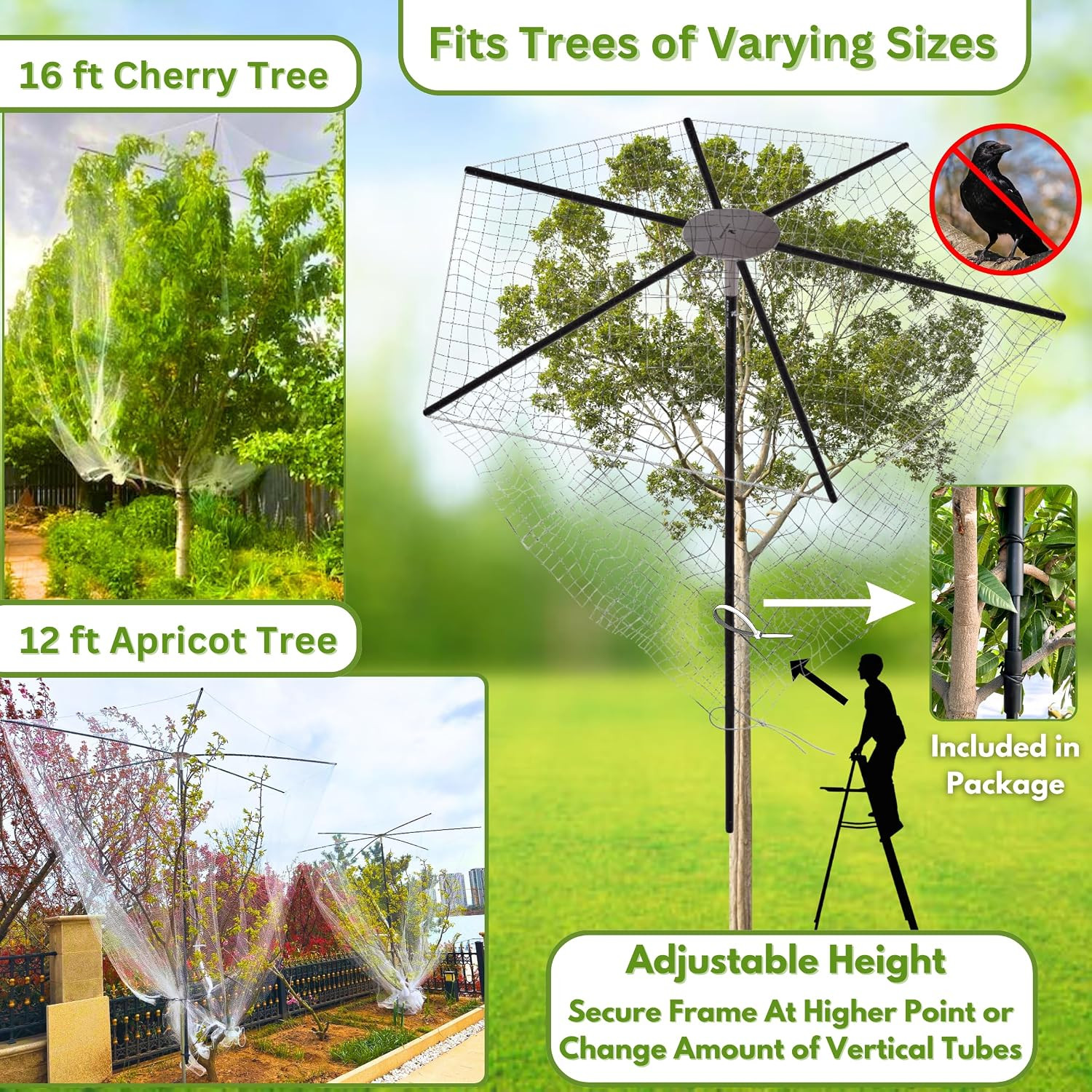 Fiberx Large Fruit Tree Netting Frame Kit, 50X50 FT Bird Netting Nylon Garden Pr