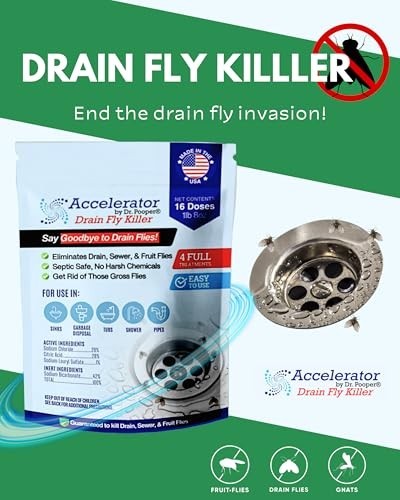 Drain Fly Killer Powder 16oz Septic Safe Foaming Treatment Sink Shower Floor