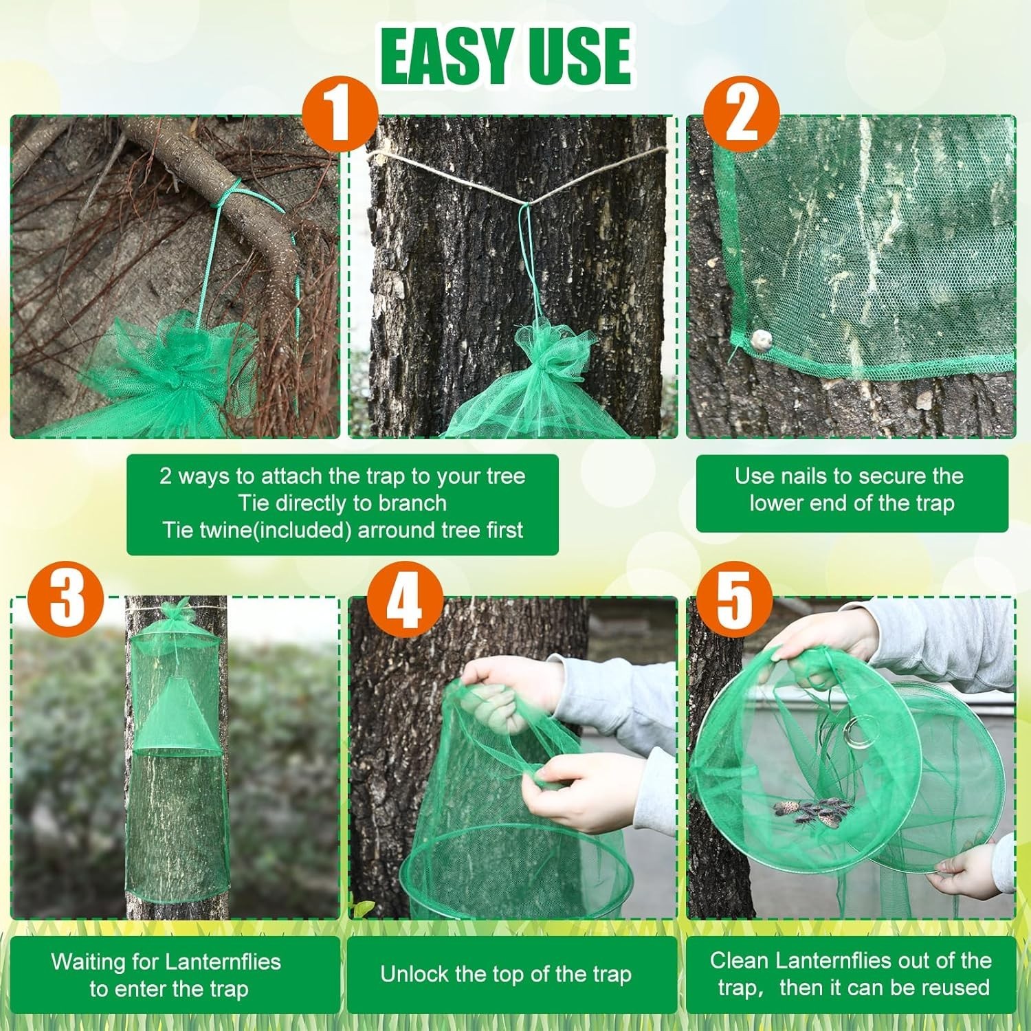 4 Pack Spotted Lanternfly Traps Lantern Fly Killer Mesh Tree Trap with Jute R…