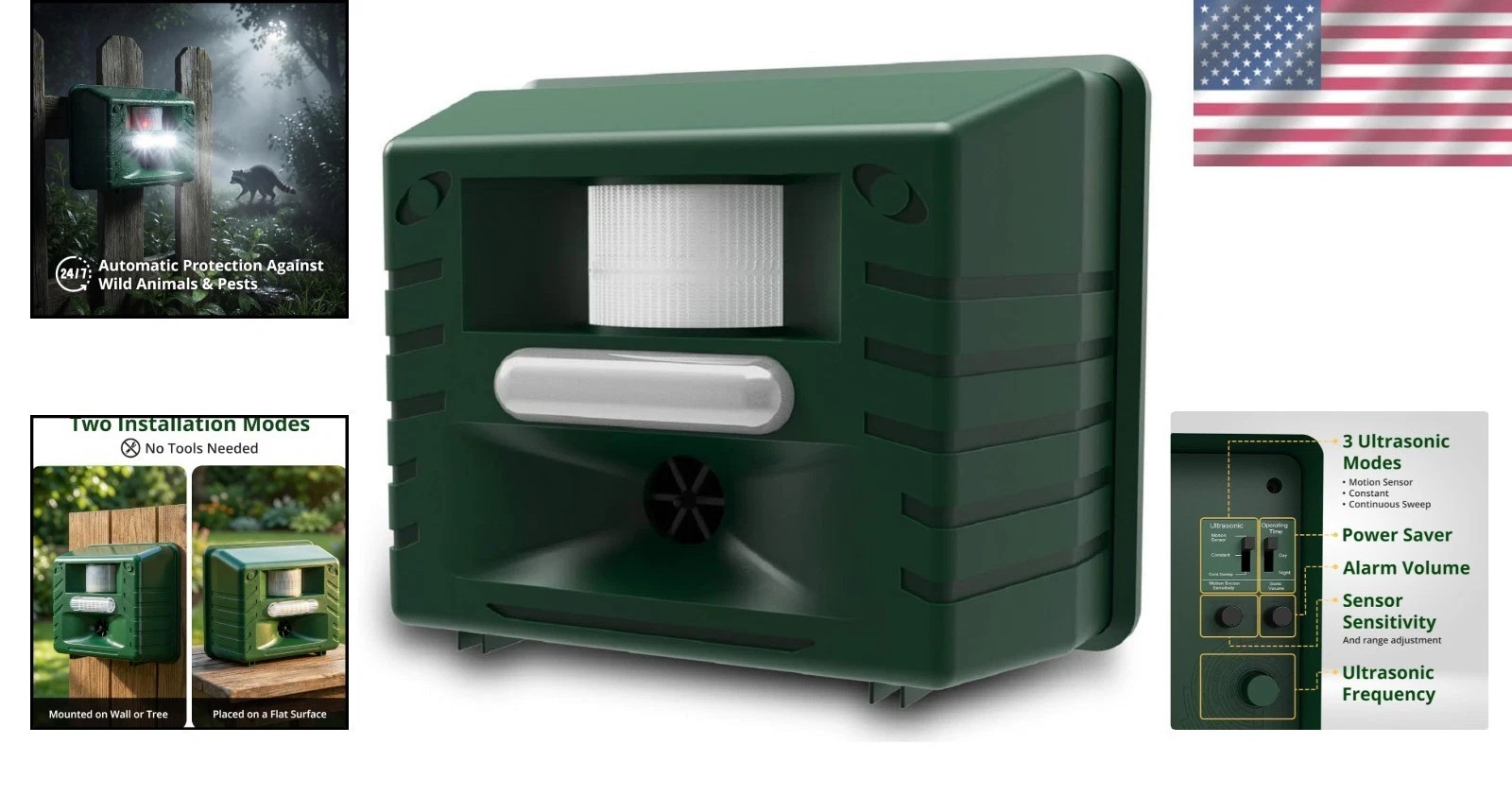 Effective Yard Sentinel Repeller, Ultrasonic, 3 Modes, Dual Power, Wide Coverage