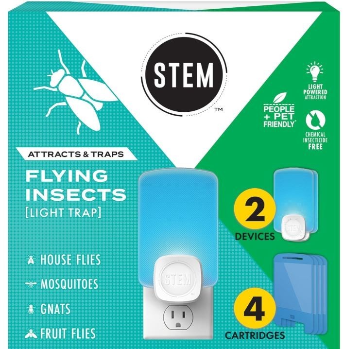 STEM Indoor Fruit Fly Light Trap, 2 Pack Plug-ins and 4 Cartridge Starter Kit