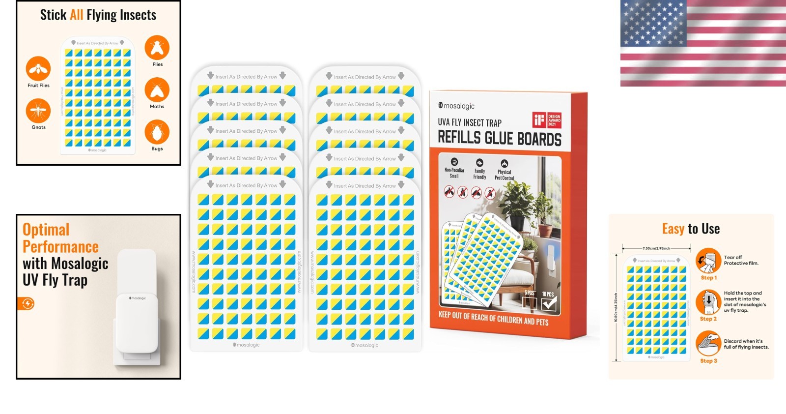 Replacement Sticky Glue Cards – 10-Pack for Indoor Fly Traps – Child & Pet Safe