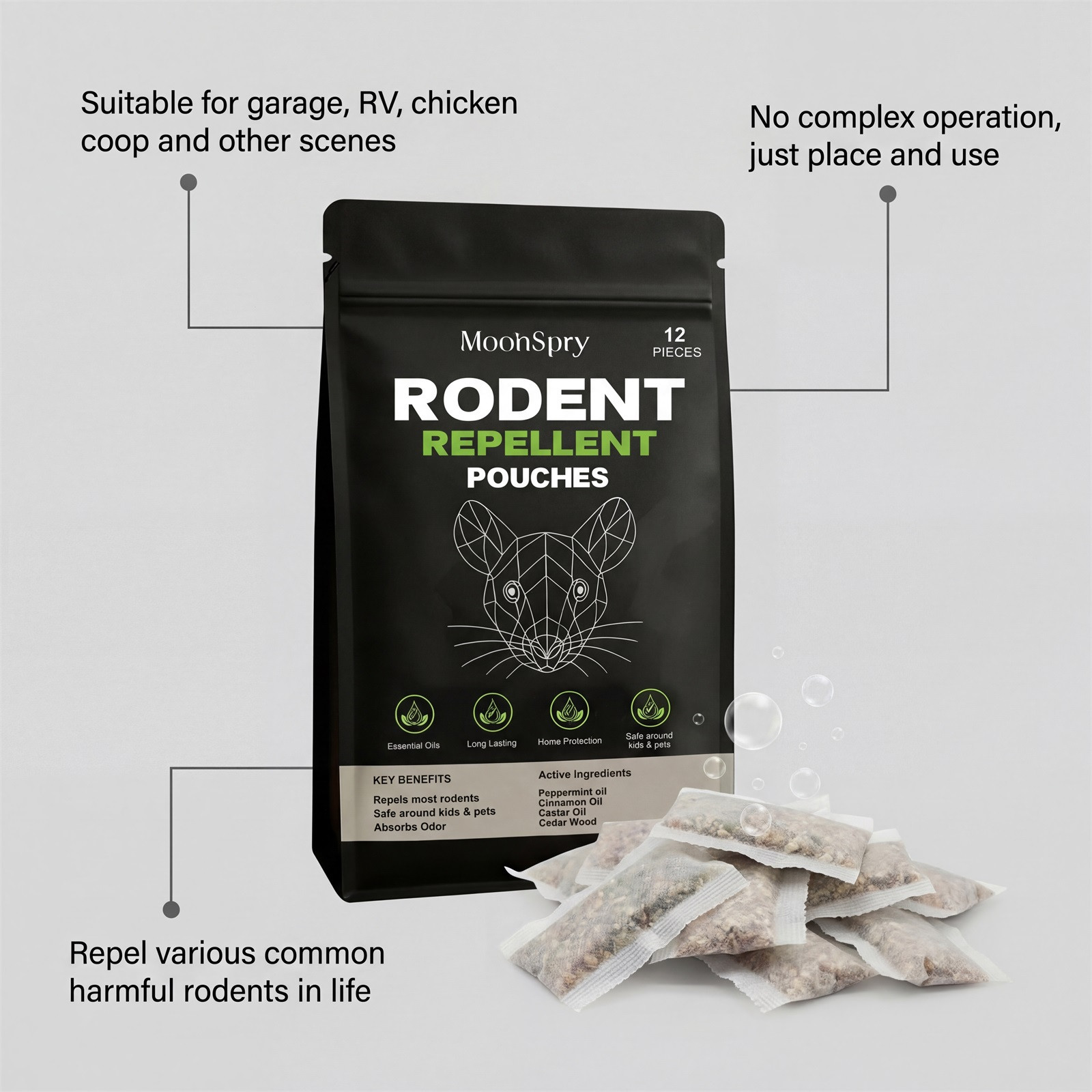 Natural Peppermint Mouse Rodent Rat Repellent,Mice Indoor&Outdoor Deterrent,12PC