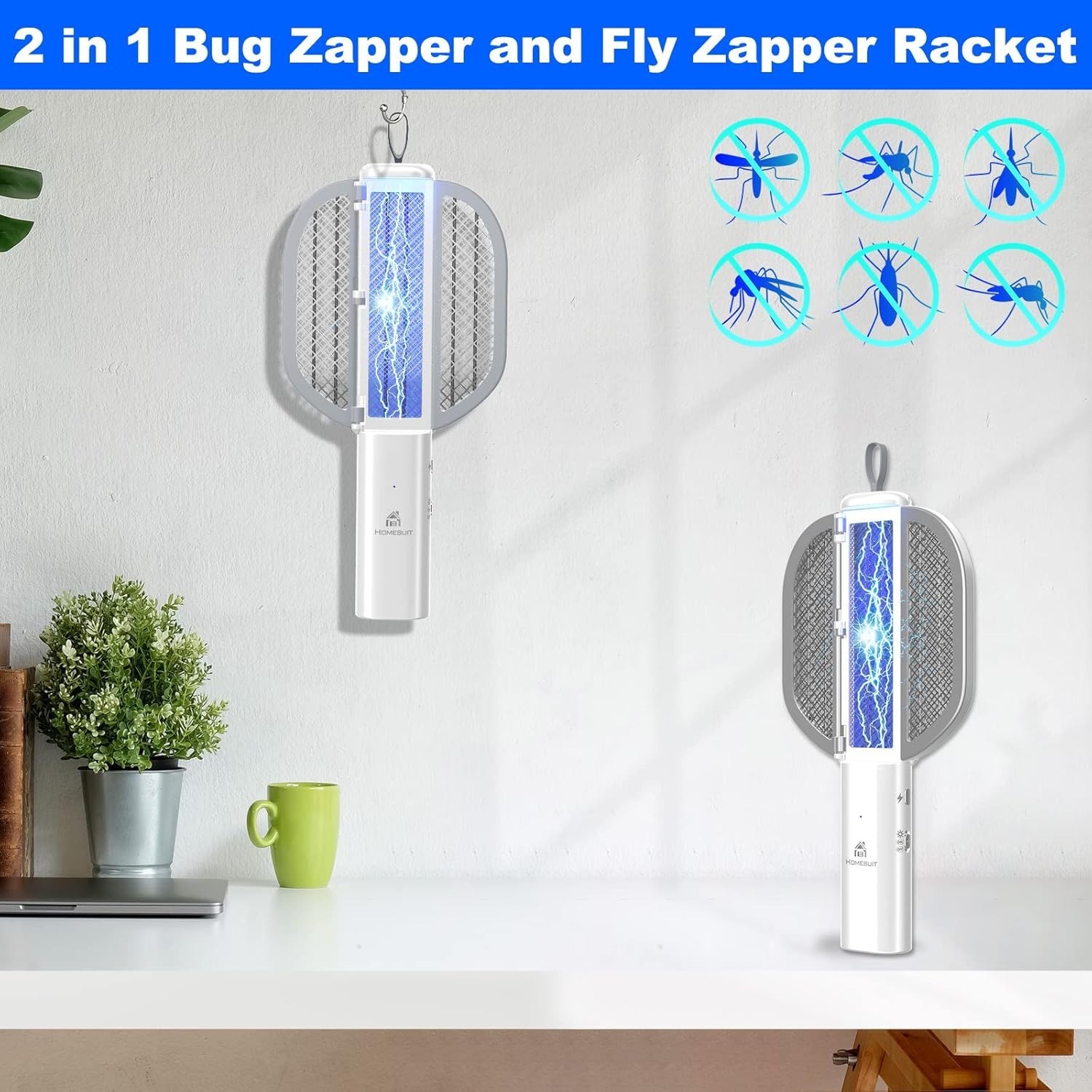 Rechargeable Electric Mosquito Fly Swatter Zapper Pest Insect Tennis Racket NEW