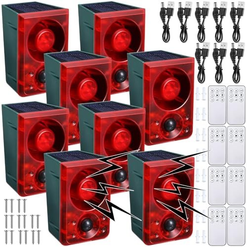 4 Pcs Solar Motion Sensor Alarm – Animal Deterrent, 130dB Sound, USB Control, 3