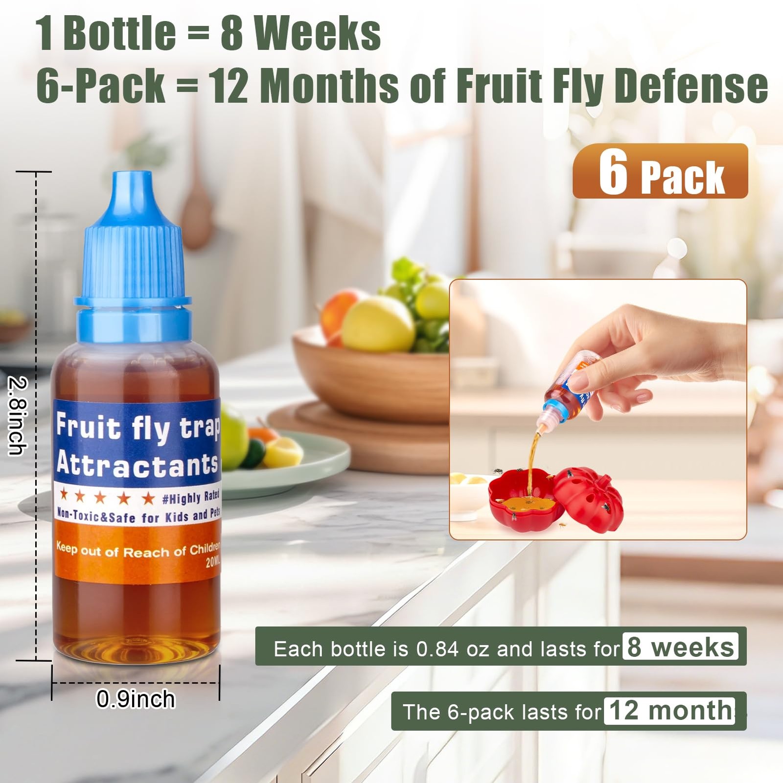 Fruit Fly Trap Refill Liquid, Effective Gnat Killer&Fruit Fly Catcher Bait Re…