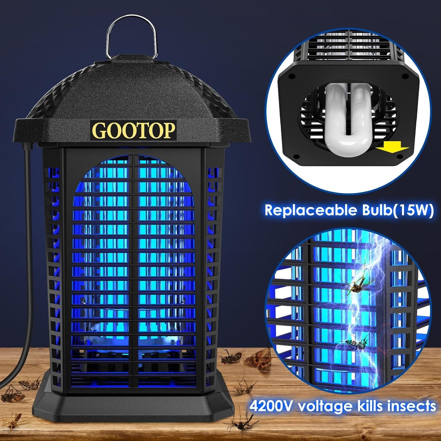 Bug Zapper Outdoor Indoor 4200V Electric Mosquito Killer 1 Unit 90-130V ABS P…