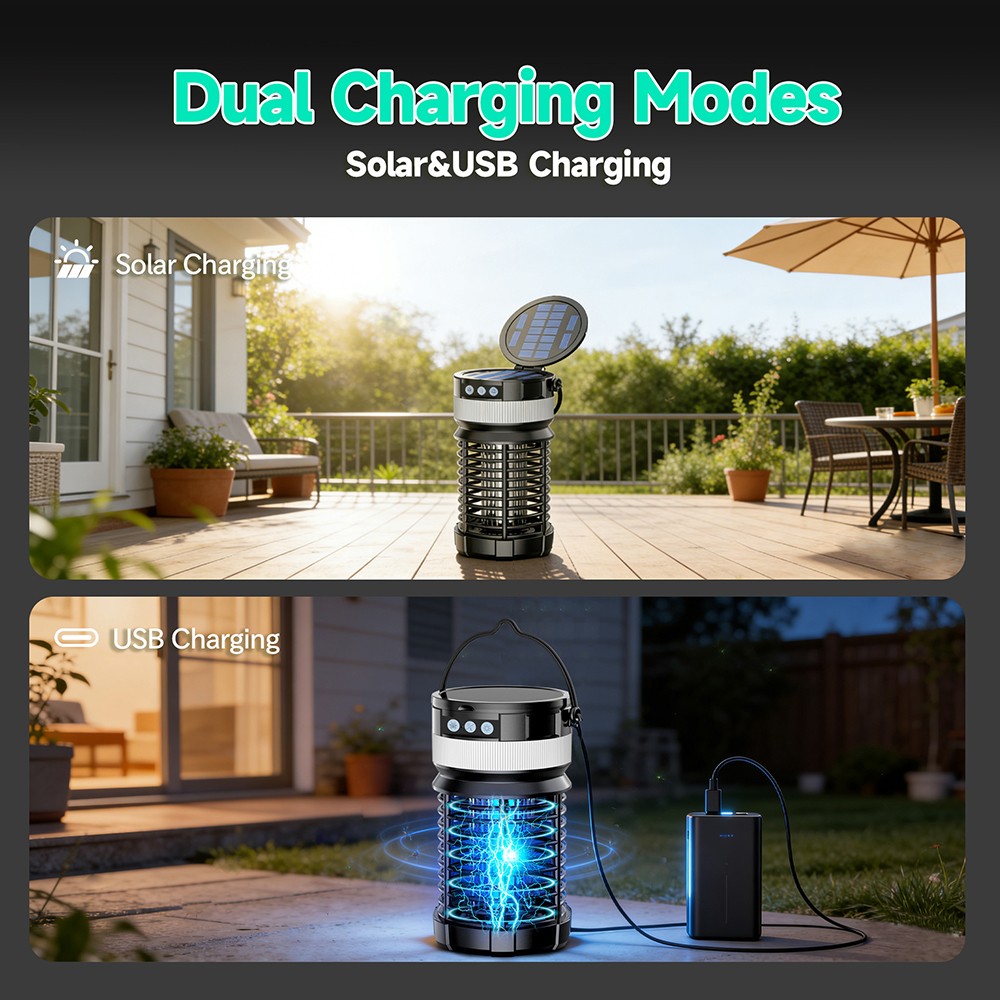 Solar Bug Zapper Dual Solar Panels 4000mAh Remote IP65 UV Outdoor Insect Trap