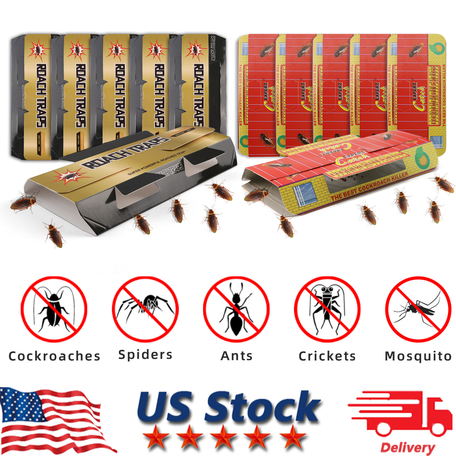 5-60pcs Roach Glue Trap Cockroach Killer Bait Catcher Spider Insect Home USA