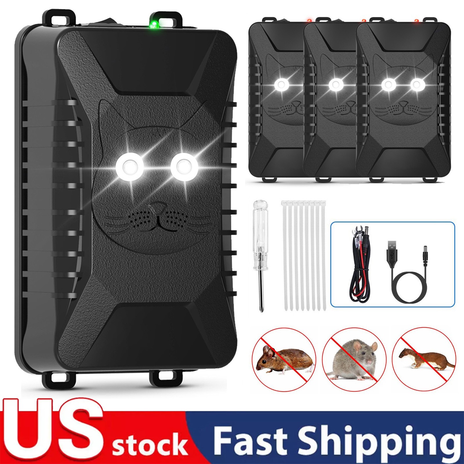 2/4Pcs Ultrasonic Pest Reject Car Control Electronic Repellent Rat Mice Repeller