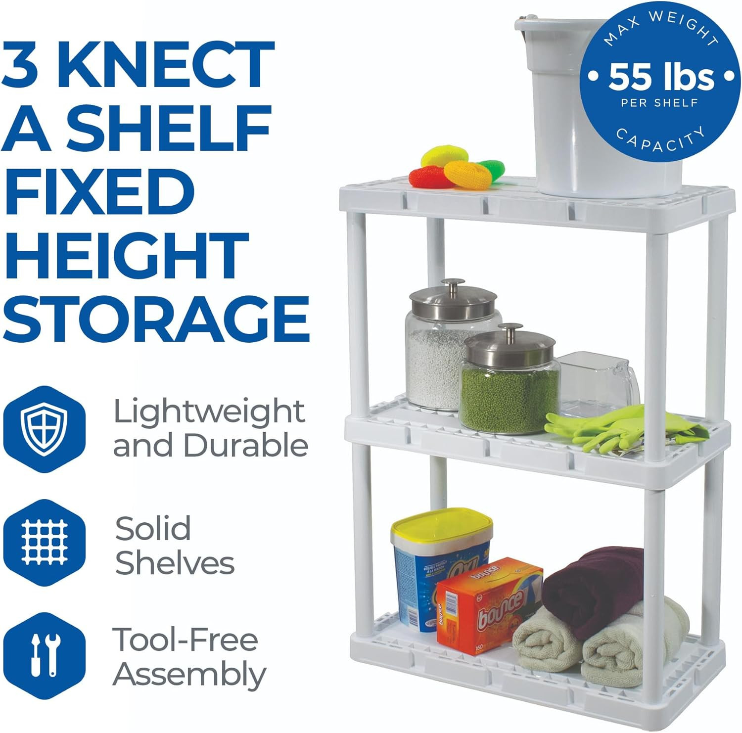 3 Pack Light Duty Storage Shelves, Knect-A-Shelf 3-Shelf Ventilated Shelving Rac