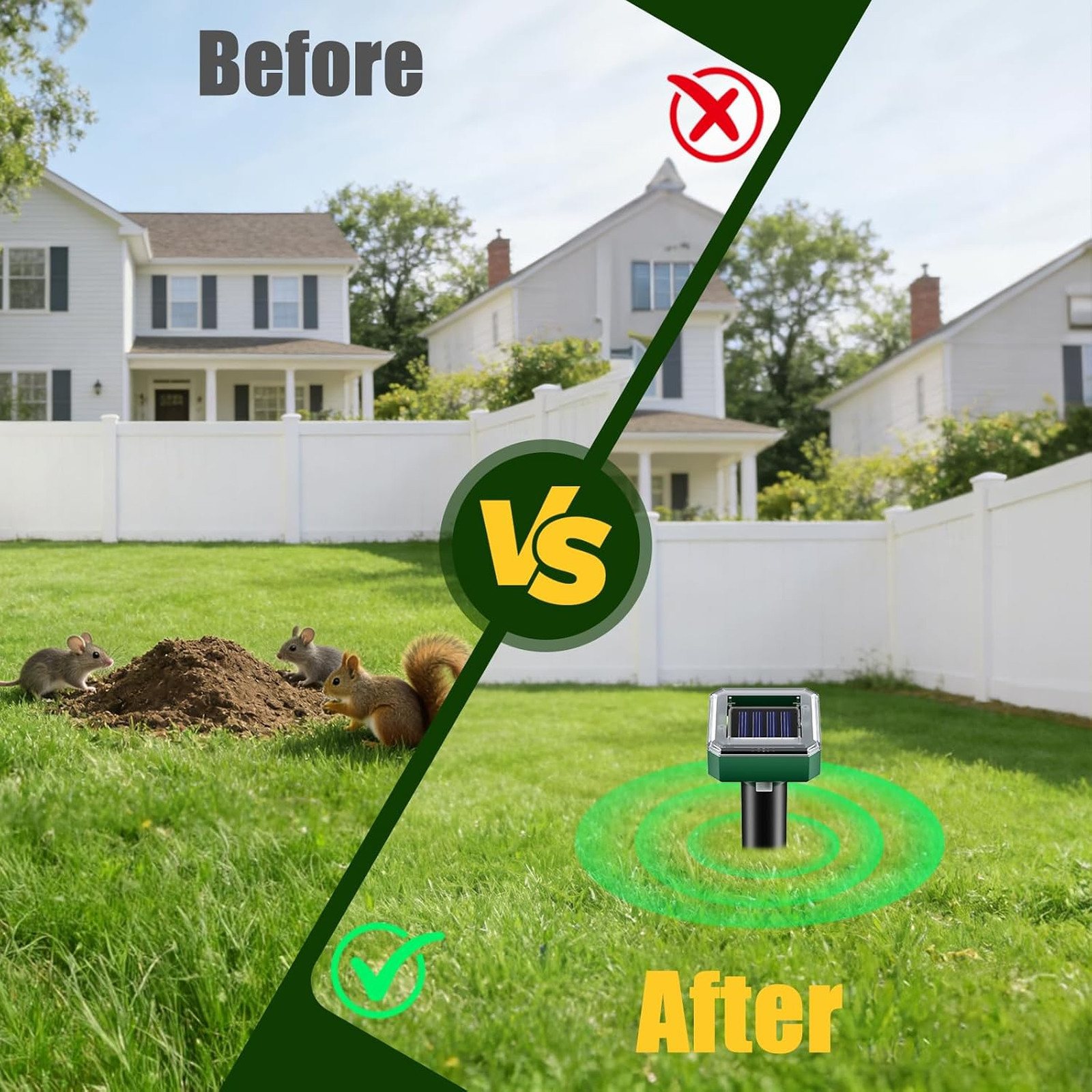 2026 Upgraded Mole & Snake & Skunk & Rabbit Repellent Solar Powered, Ultrasonic