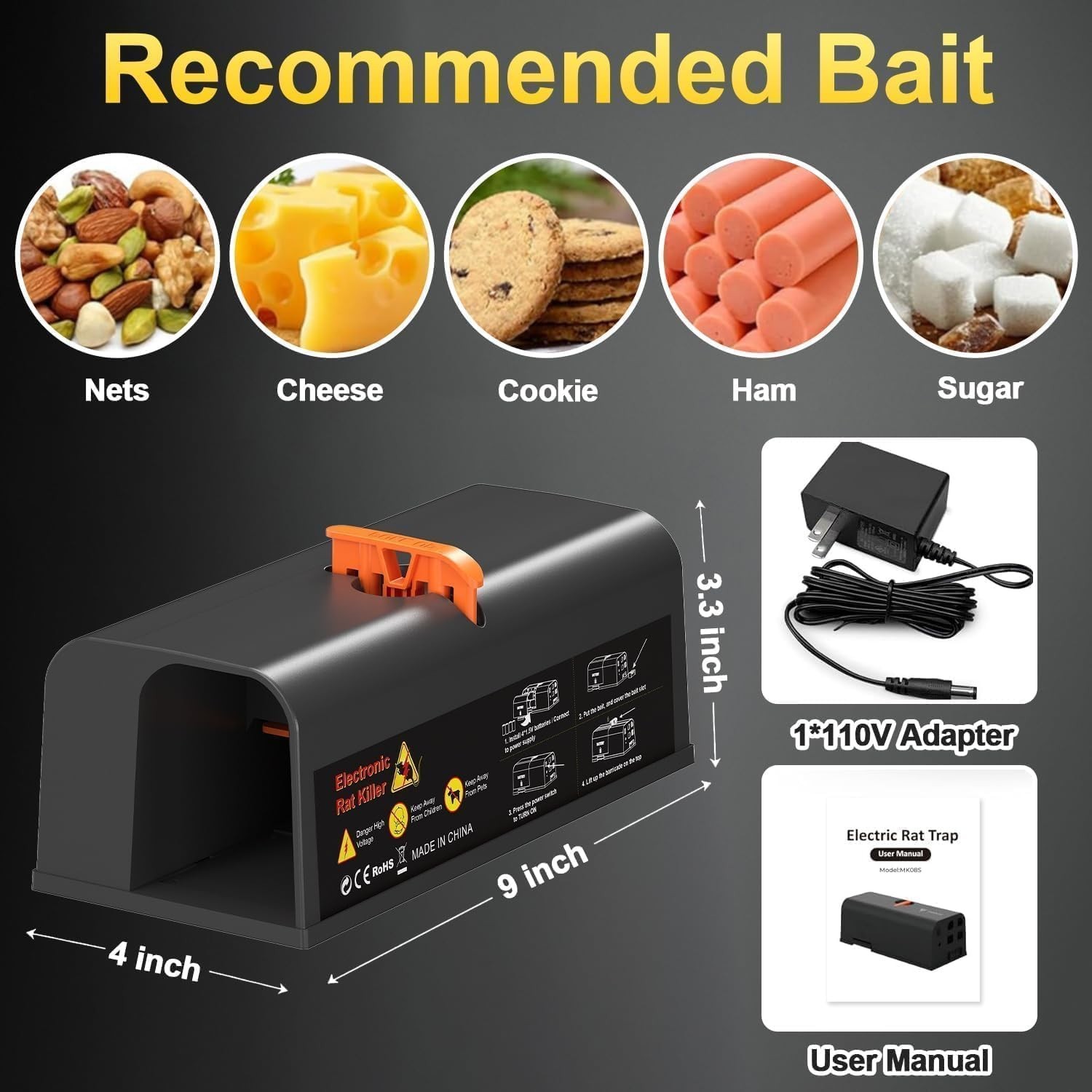 Upgraded Electronic Mouse Trap Control Kill Big Rat Pest Electric Rodent Zapper