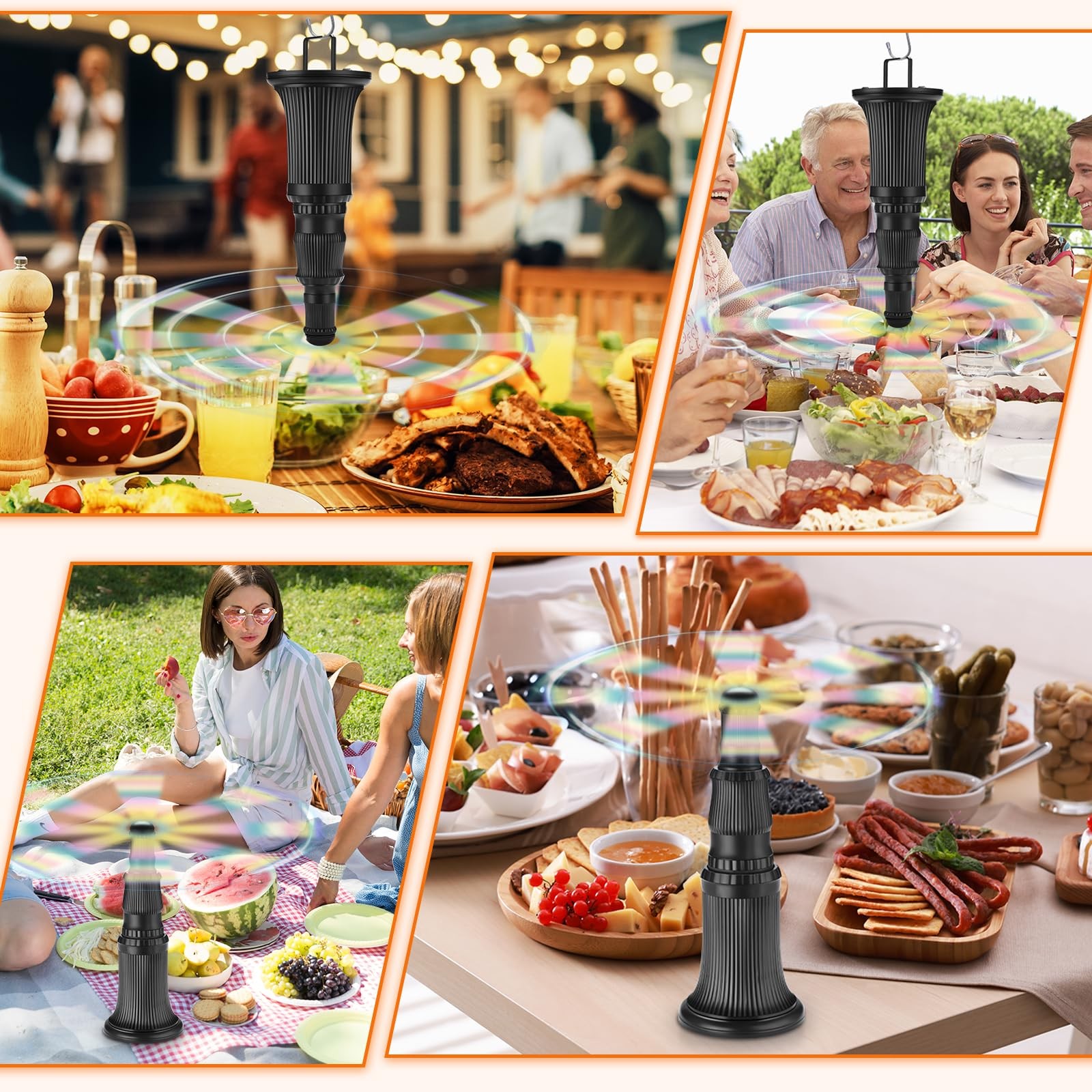 Fly Fans for Tables 4 Pack – Portable Automatic Picnic Table Food Repellent -…