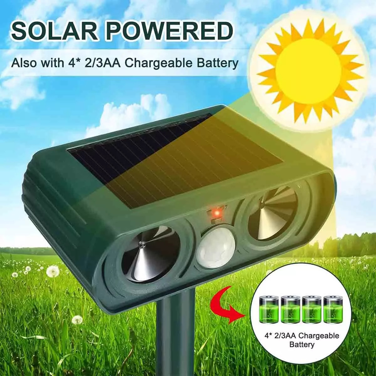 4 Pack Animal Repeller Ultrasonic Solar Power Outdoor Pest Cat Mice Deer Sensor