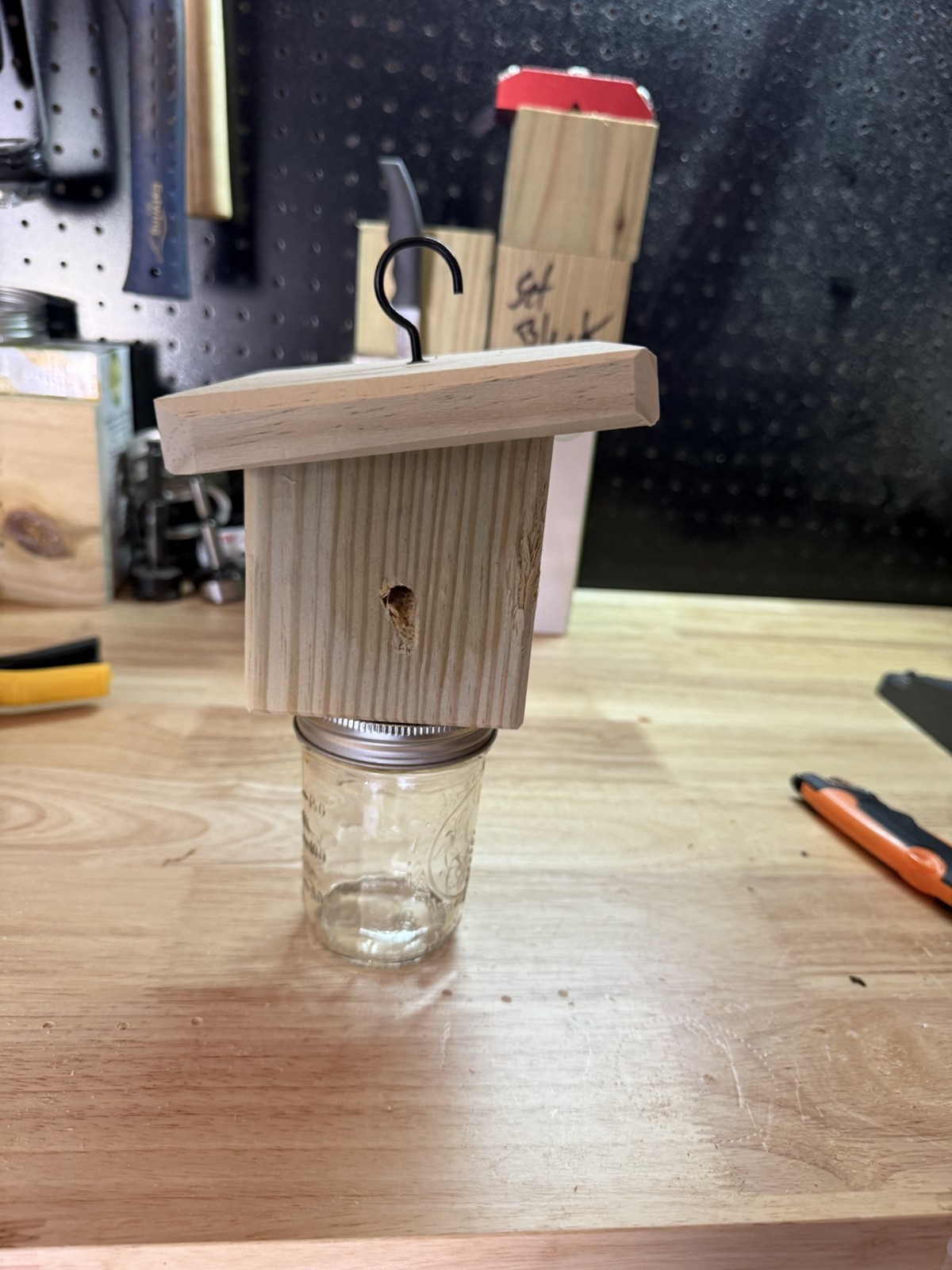 Handmade Soft Pine Carpenter Bee Trap w/ Jar & Hook – Works Great!