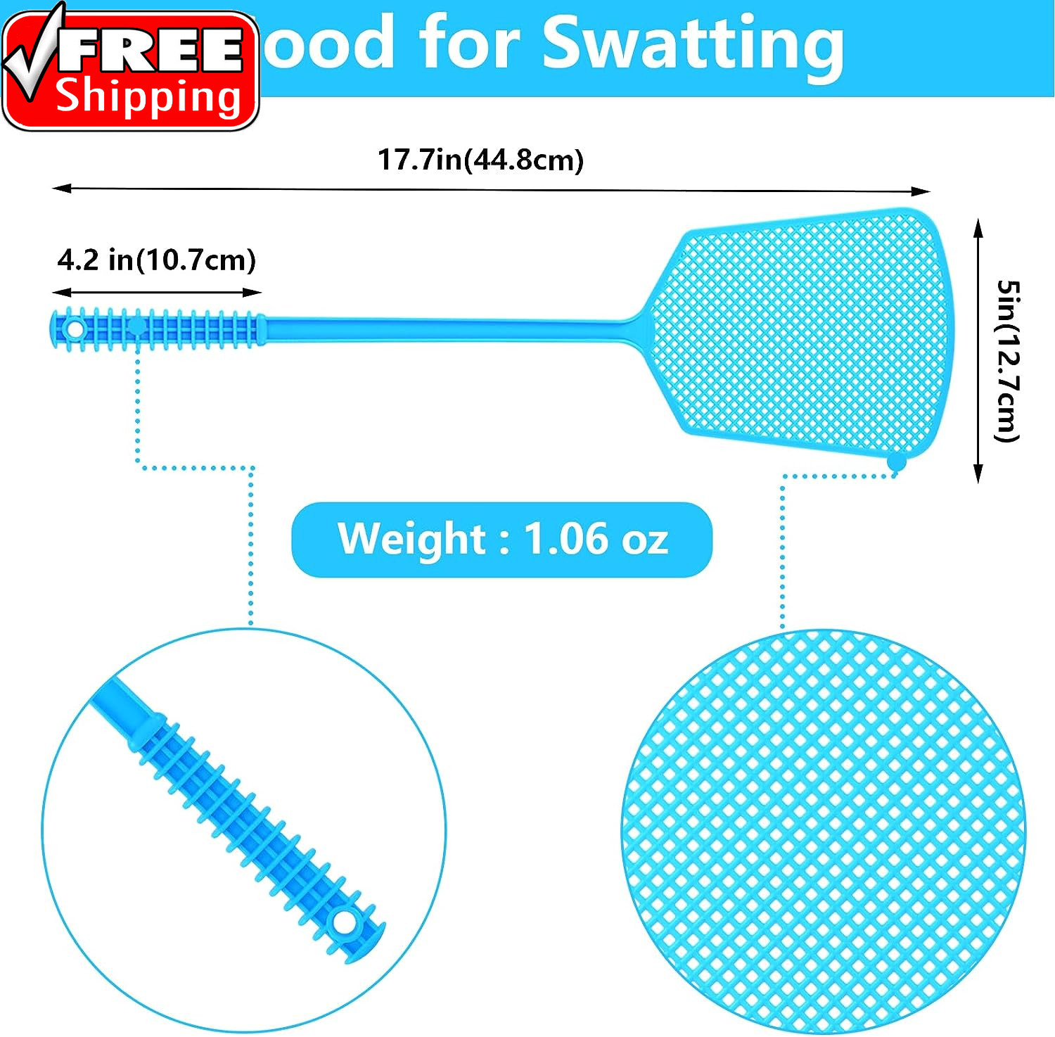 Fly Swatter,5 Pack Plastic Heavy Duty Manual Fly Killer, Long Handle Flyswatter,