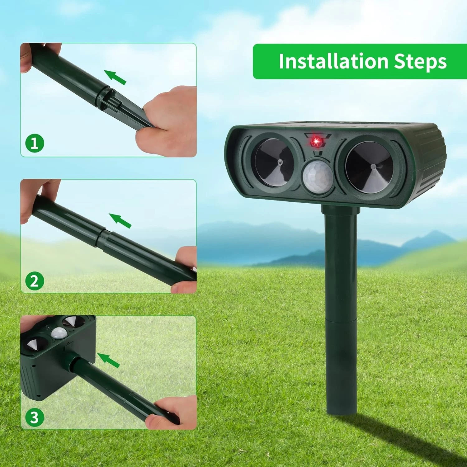 2 Pack Solar Ultrasonic Animal Repellent Dog Cat Skunk Deer Raccoon For Garden