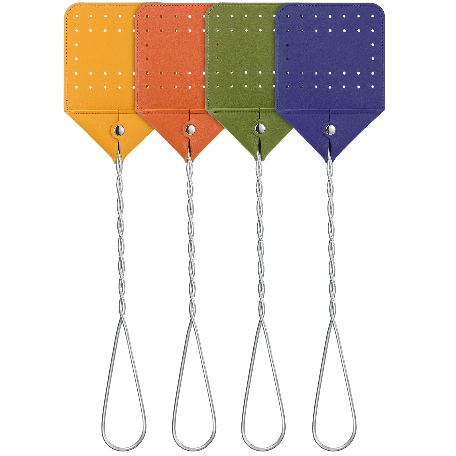 Zopeal 4 Pcs Sturdy Leather Fly Swatter 17 Inch Orange, Green, Yellow, Purple