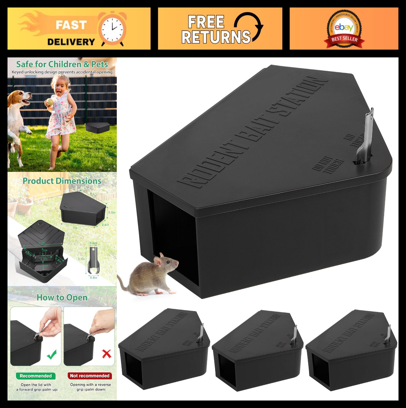 4 Pack Rodent Control Station Box with Keys – Safe for Kids & Pets, Reusable, In