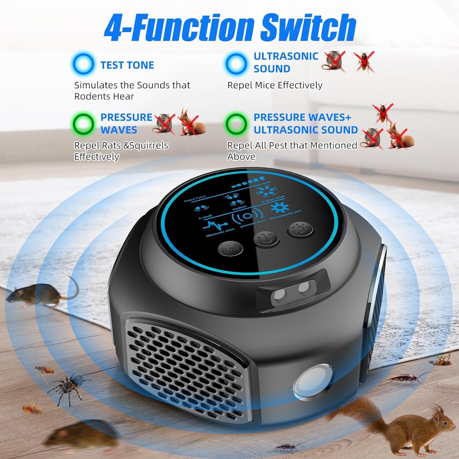 4-in-1 Ultrasonic Rodent Repellent Pest Repeller Mouse Blocker Rat Deterrent