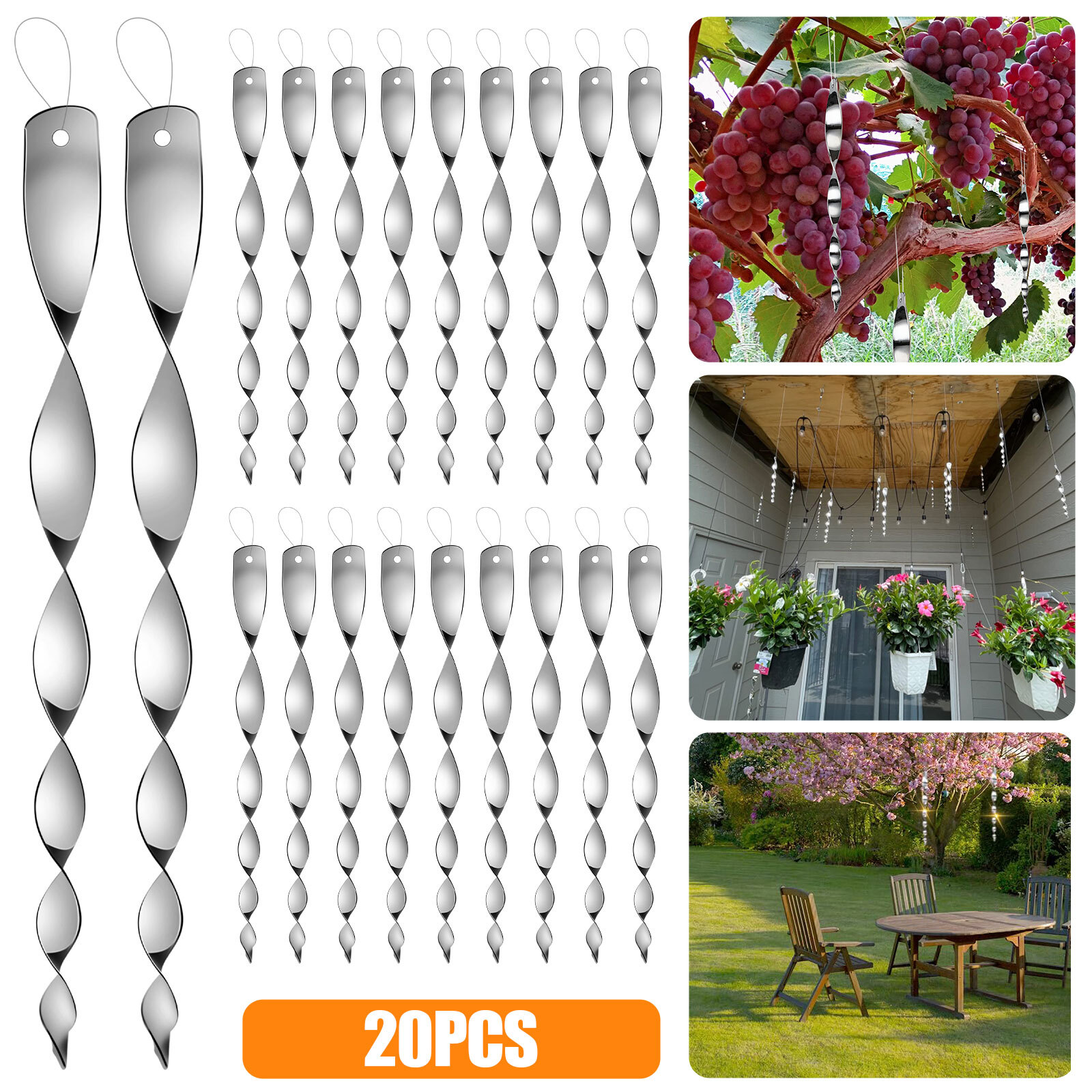 20PCS Reflective Bird Repellent Rods – Wind Spinners for Garden & Tree Deterrent