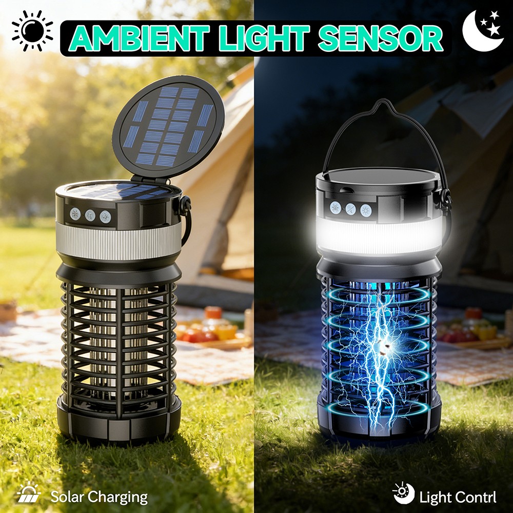 Solar Bug Zapper Dual Solar Panels 4000mAh Remote IP65 UV Outdoor Insect Trap