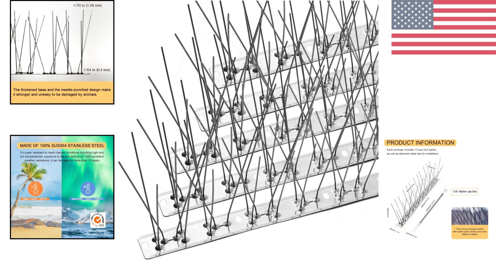 Modern Stainless Steel Bird Spikes – Effective 17ft Pigeon Defense Solution