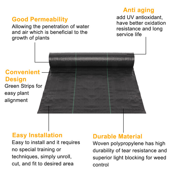 4*100ft Black Weeding Cloth Polyethylene Foldable Ground Cover