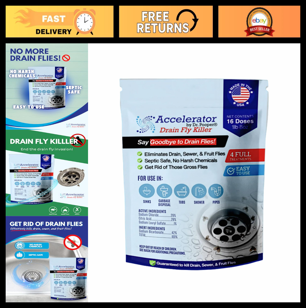 Drain Fly Killer Powder – Fast-Acting Treatment for Drain & Sewer Flies – Septic