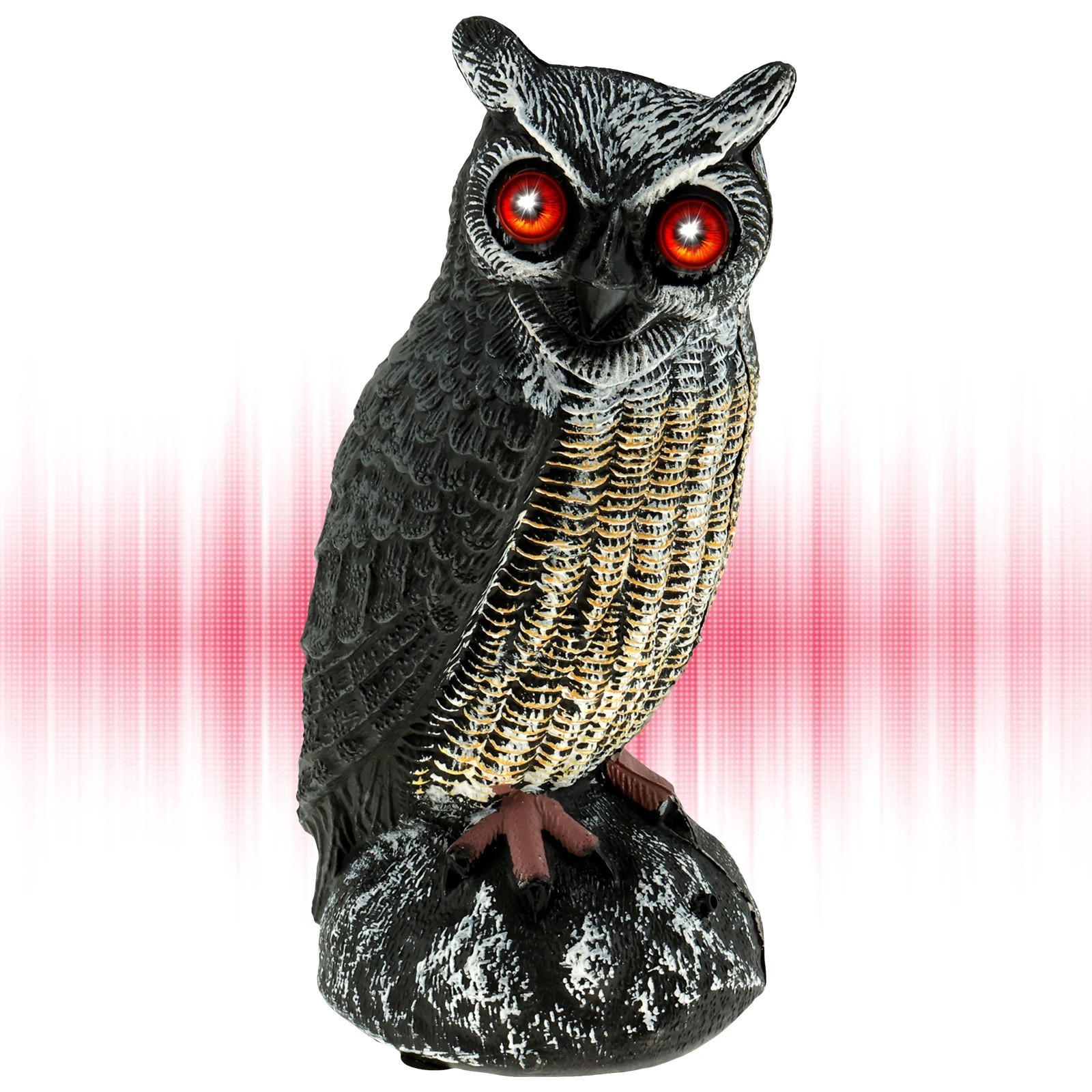 Solar Powered Fake Owl Decoy Scarecrow w/Flashing Eye & Sound For Garden Outdoor