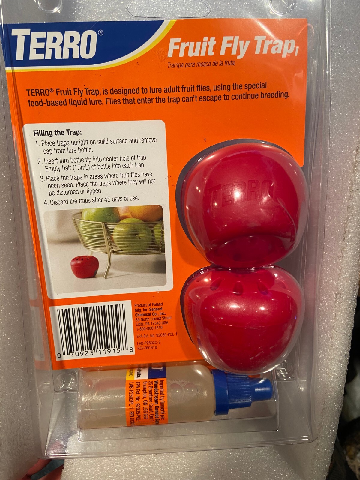 Terro Fruit Fly Trap 2 Traps w/90 Day Supply *NEW* d2
