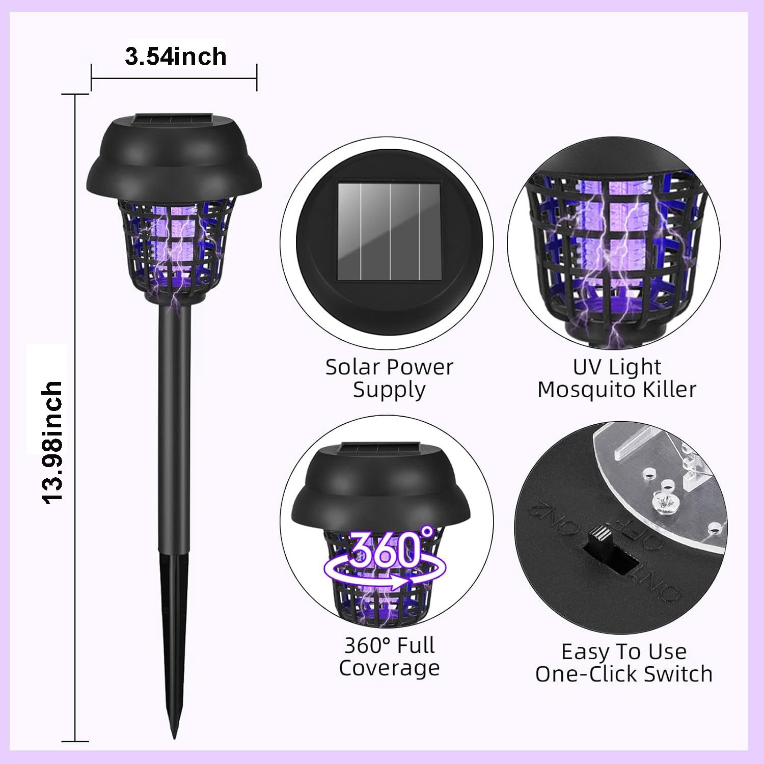 4Pack Solar Bug Zapper Outdoor Waterproof Mosquito Repellent Patio Trap & Killer