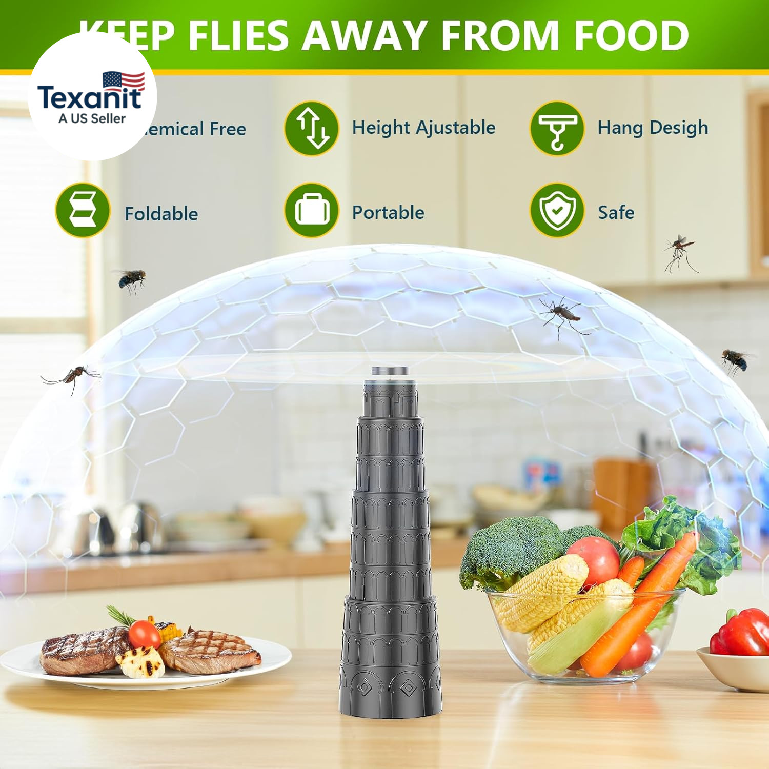 Fly Fans for Tables, Foldable Fly Fan, Chemical Free Food Fans to Keep Flies Awa