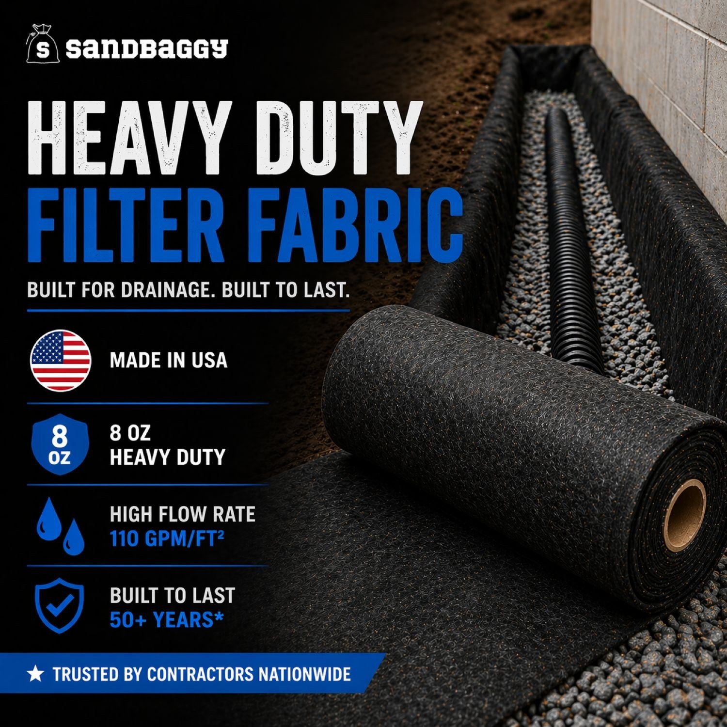 Filter Fabric | Non-Woven Geotextile Landscape Fabric (8 oz) – USA Made
