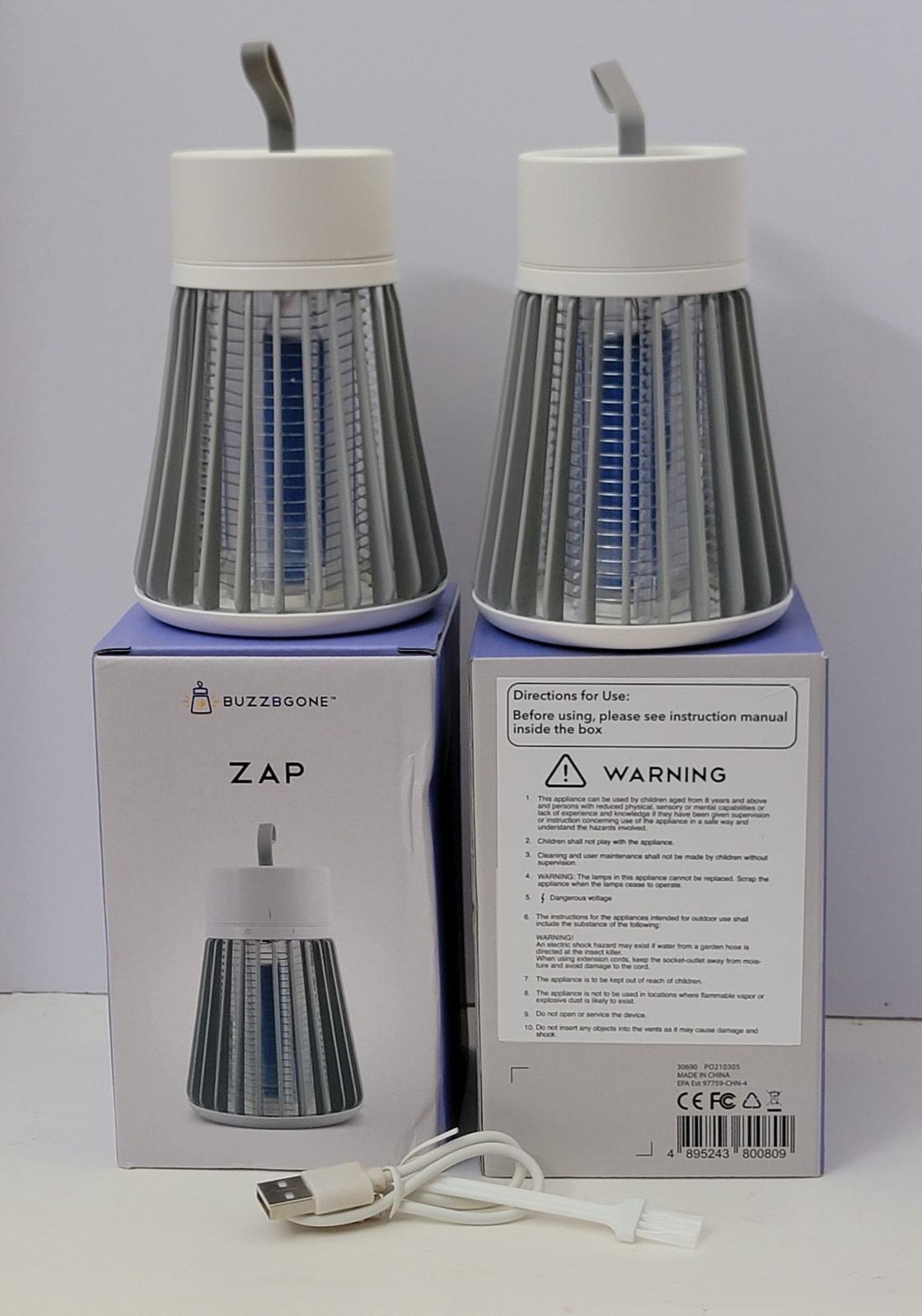 2 pk Buzz B Gone Zap Portable LED Light Bug Mosquito Zapper 360° Rechargeable!
