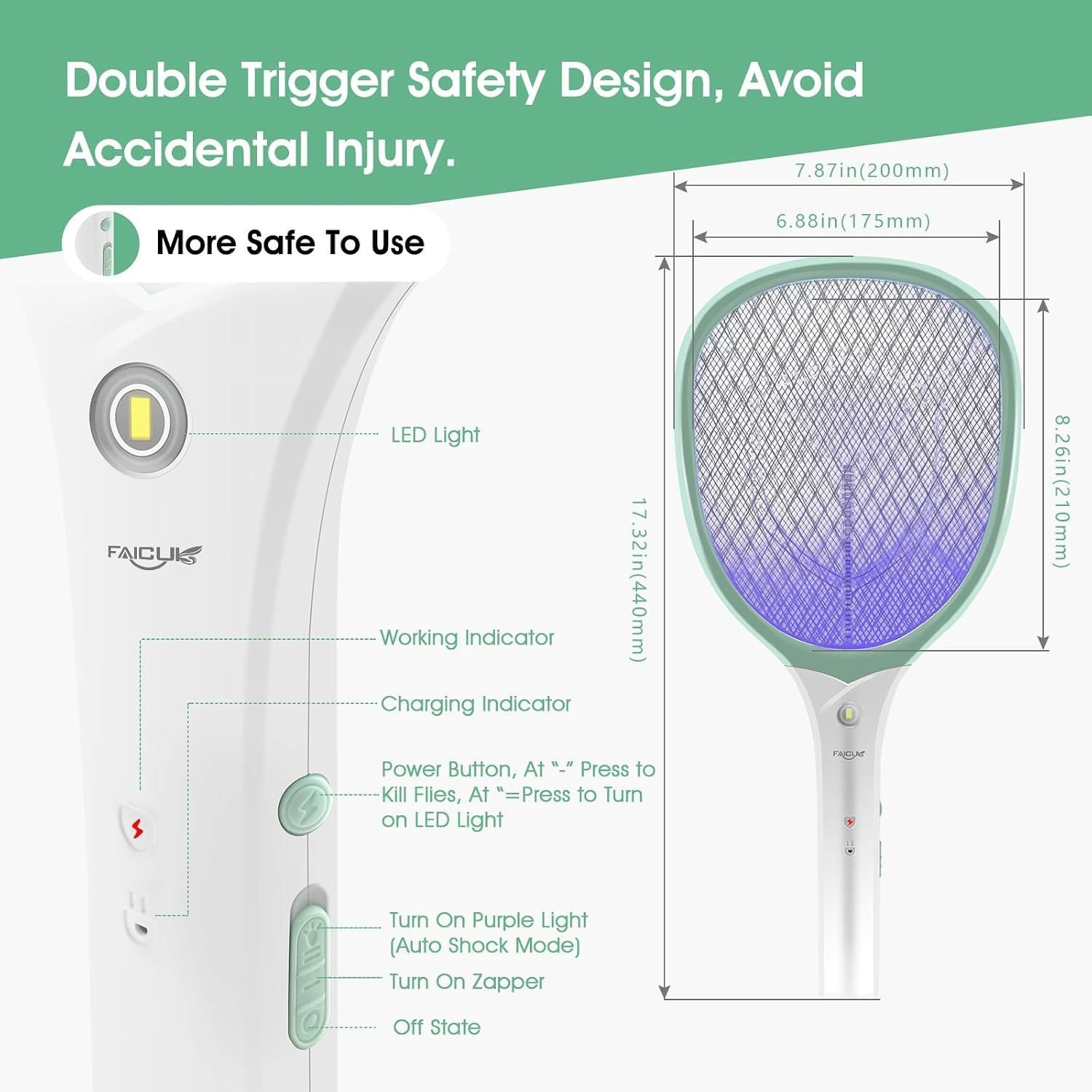 Modern Rechargeable Mosquito Zapper – 3000V Electric Swatter for Home/Outdoor