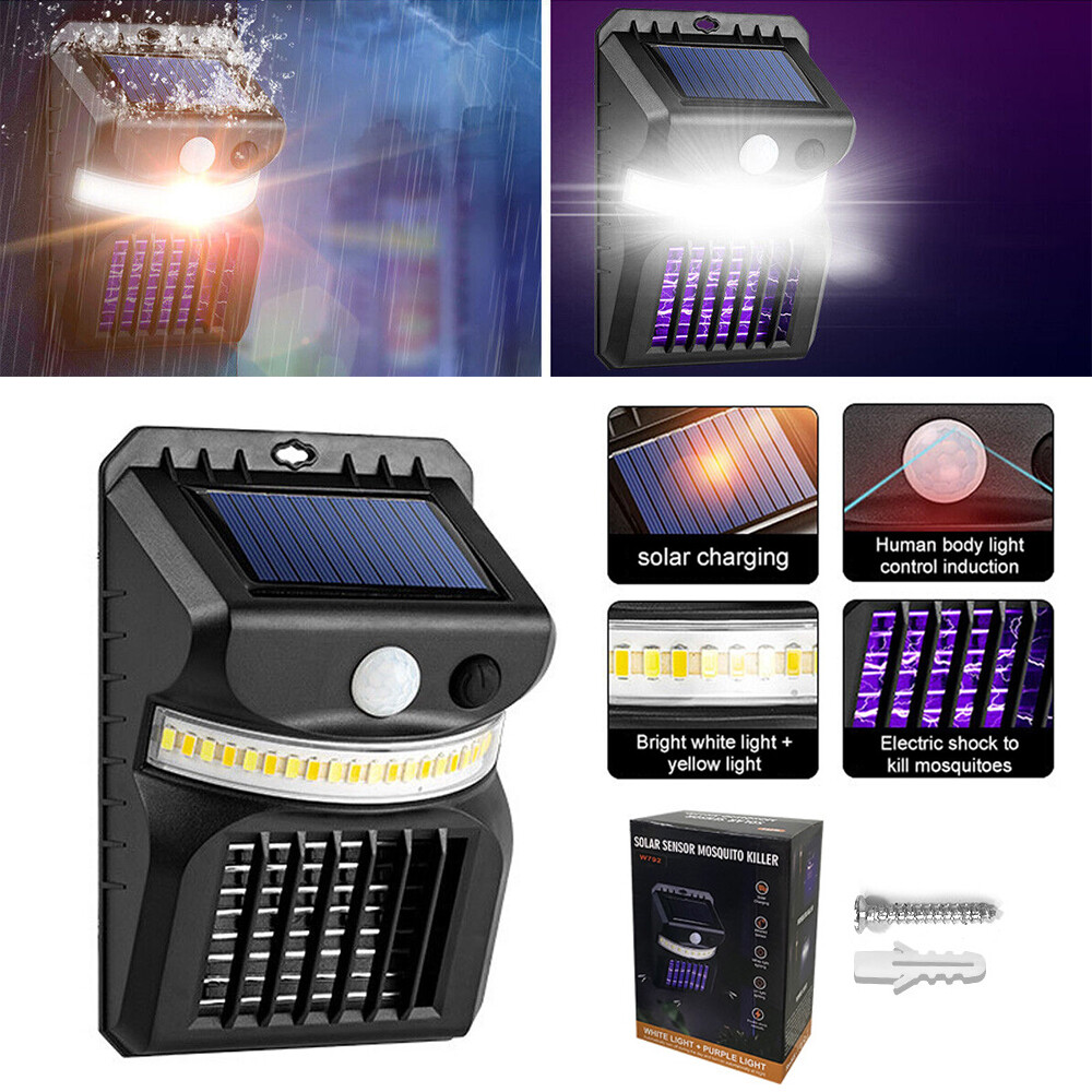 Solar Powered LED Mosquito Fly Bug Insect Zapper Killer Trap Lamp Outdoor Light