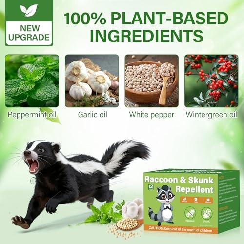 12 Pack Peppermint Skunk Repellent Pouches, Natural Raccoon Repellent Pouch