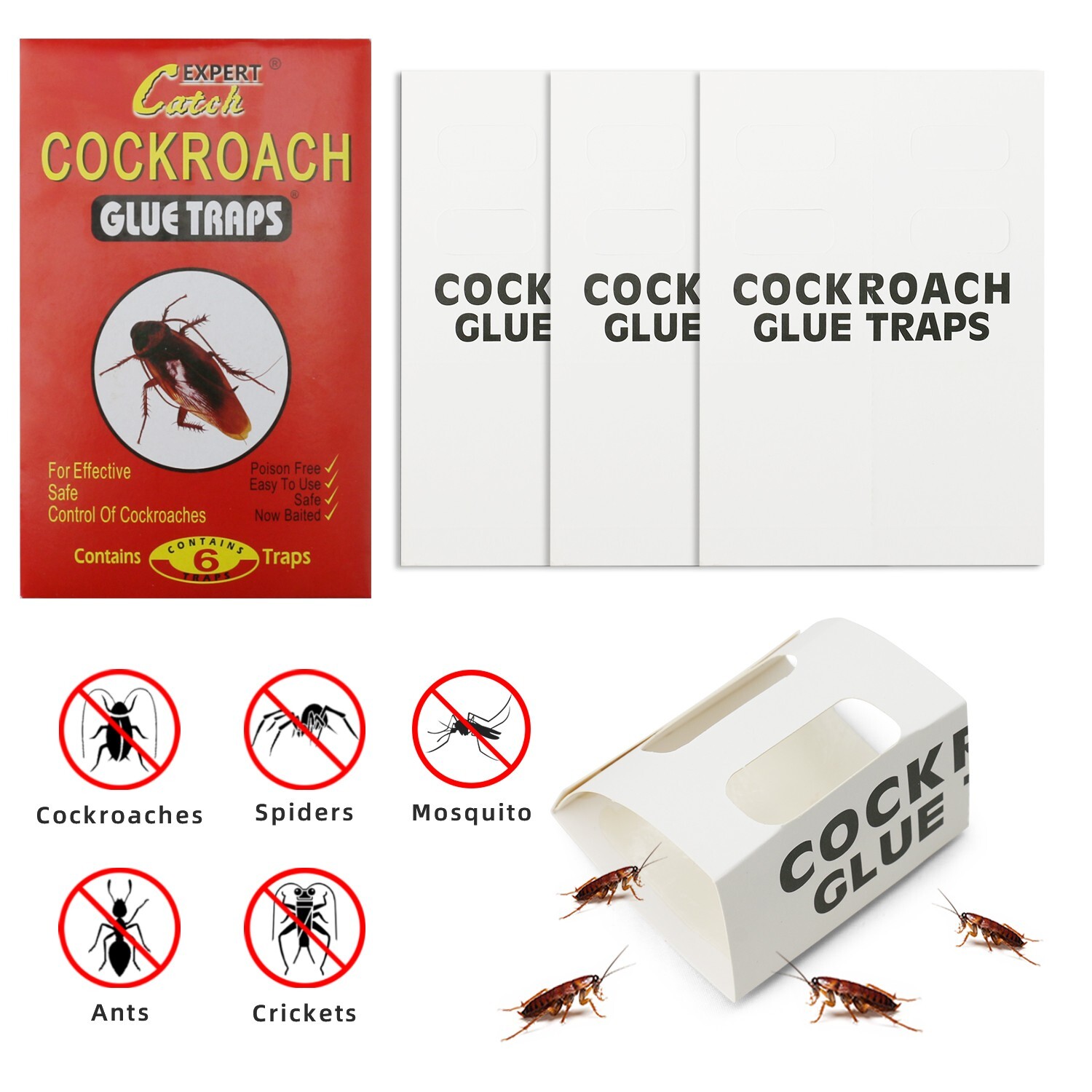 36 Pcs Indoor Roach Traps Cockroach Bug Pest Killer Bait Glue Traps Spider Motel