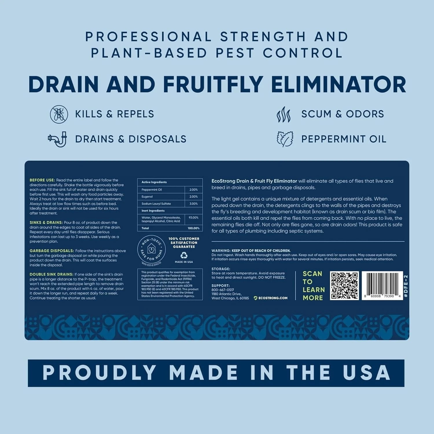 Dual Action Fruit Fly Drain Treatment – Eliminates Flies & Odors in 256 Fl Oz