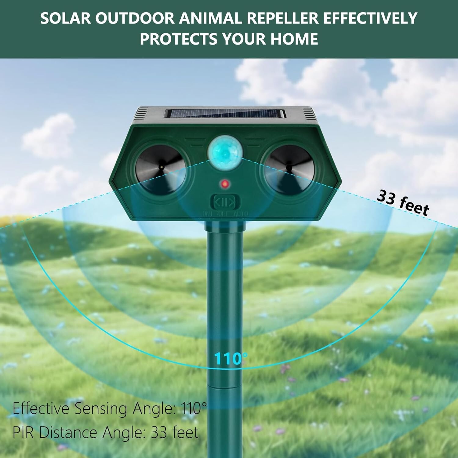 4/6/8Pack Solar Ultrasonic Animal Repellent Dog Skunk Deer Raccoon For Garden
