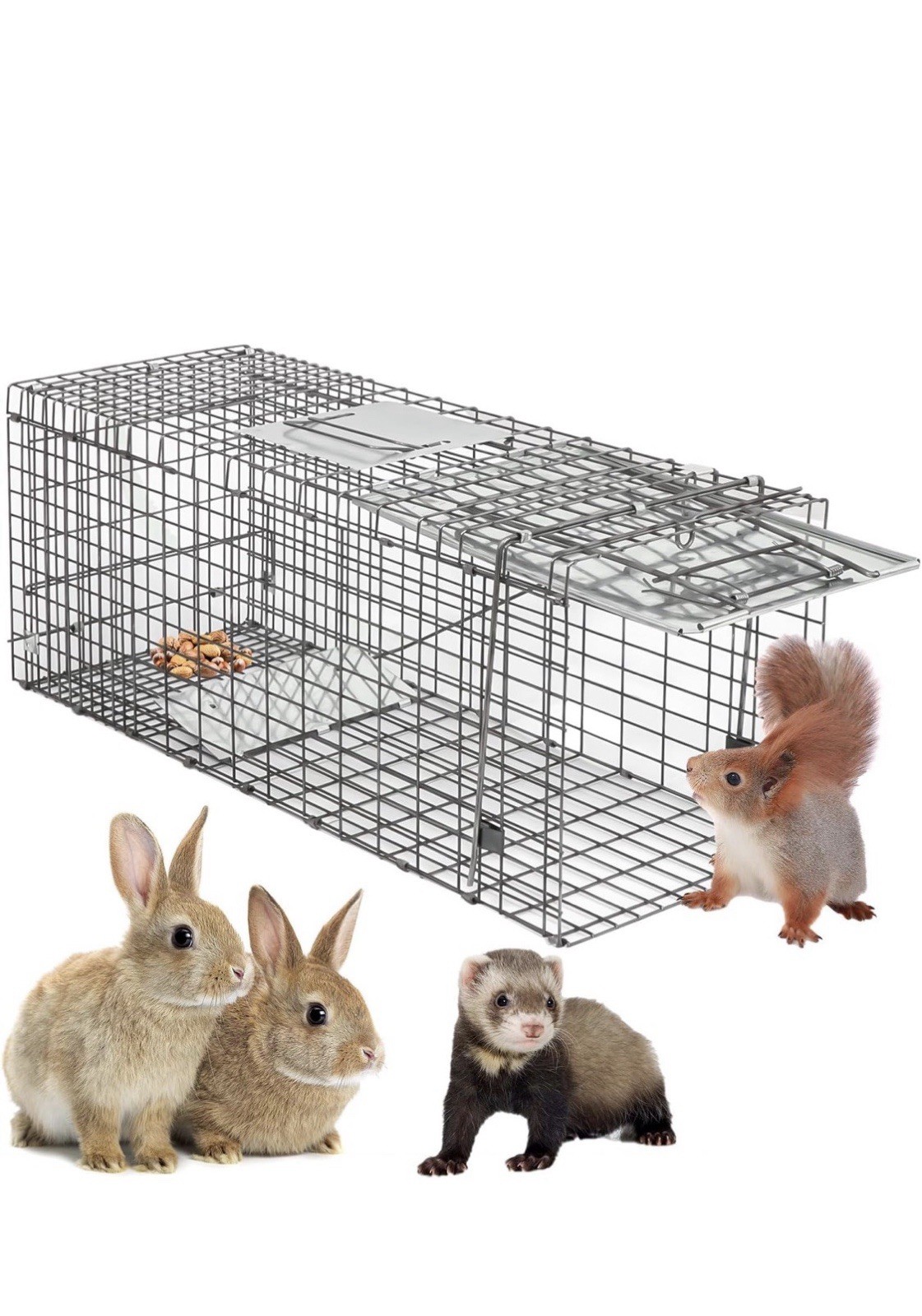 Large Metal Trap Cage 32x12x12.5in Easy Clean Child Safe for Raccoon Rabbit