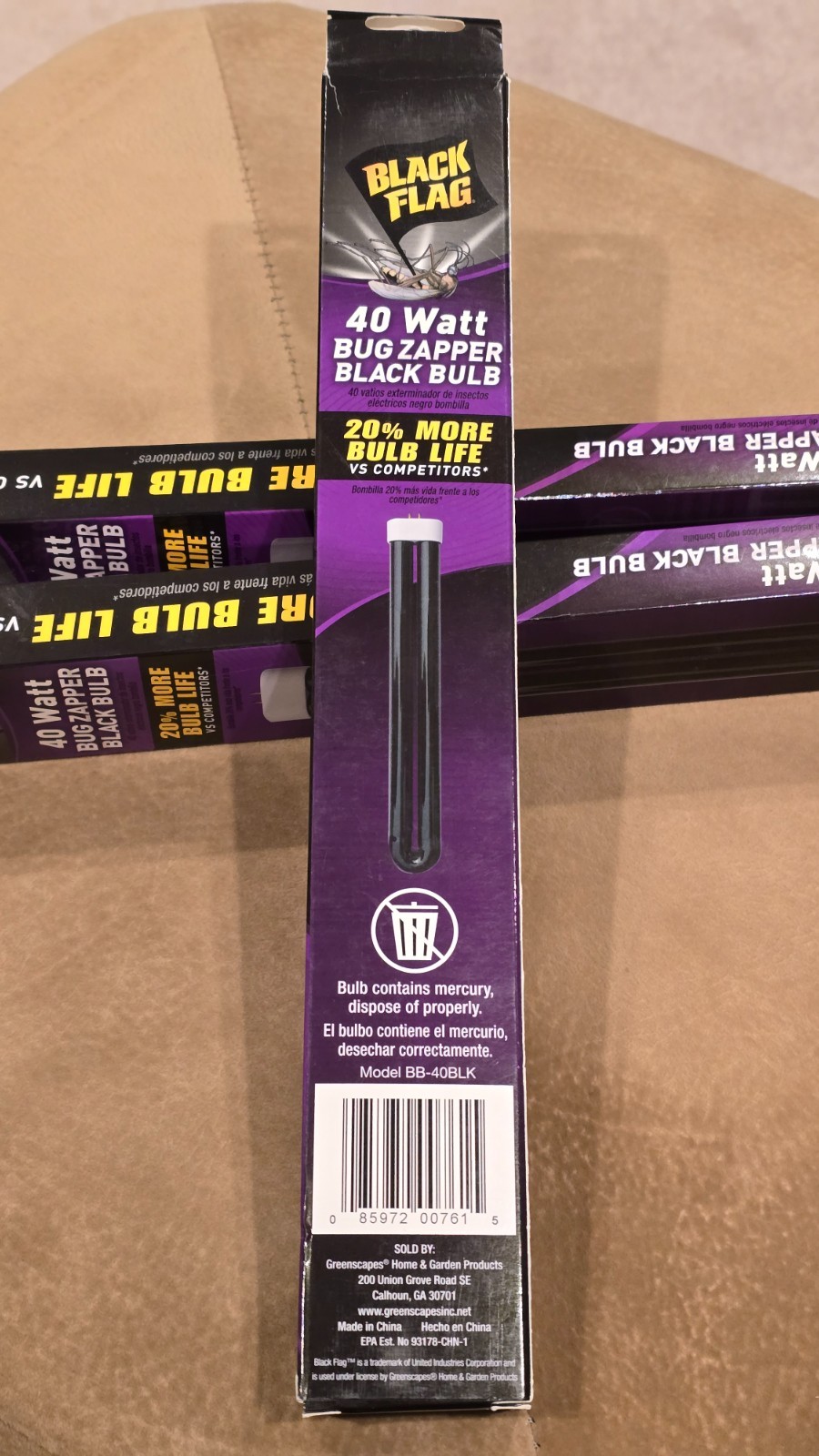 Black Flag 40W Bug Zapper Replacement Black Bulb BB-40BLK 20% Longer Life UV Tub