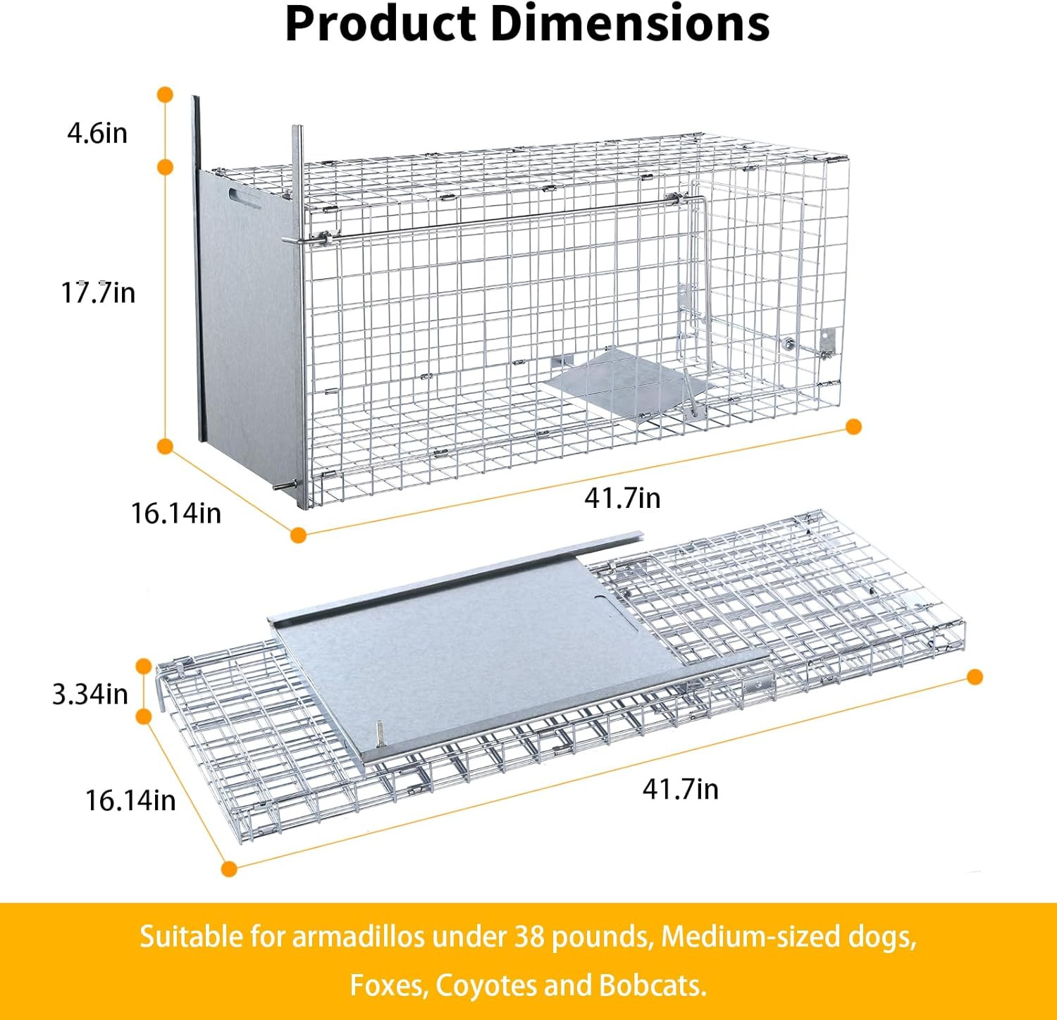 42″ Large Foldable Humane Live Animal Trap Cage | Heavy-Duty Foldable Animal Tra