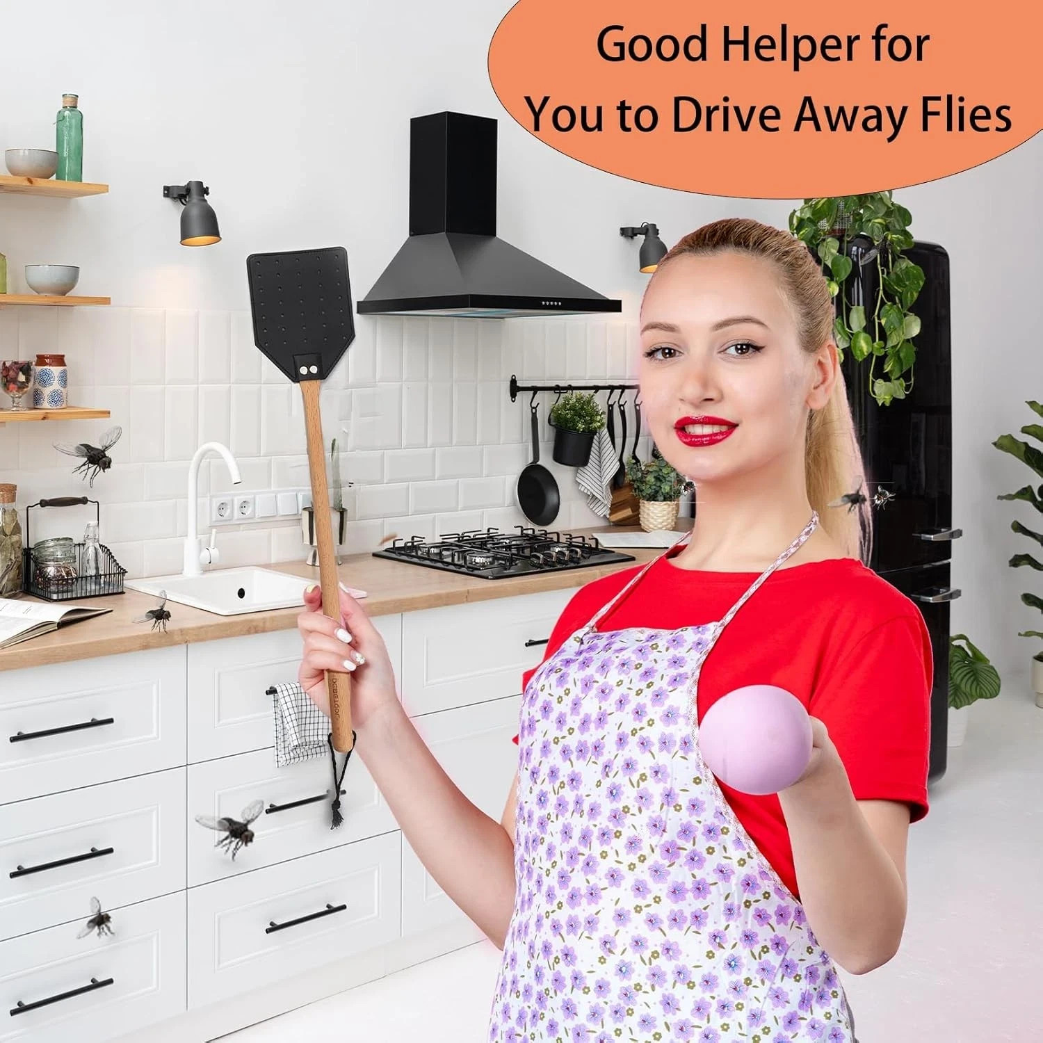 2 Pack Sturdy Leather Fly Swatter for Indoors – (19.7”)Long Handle Heavy Duty Wo